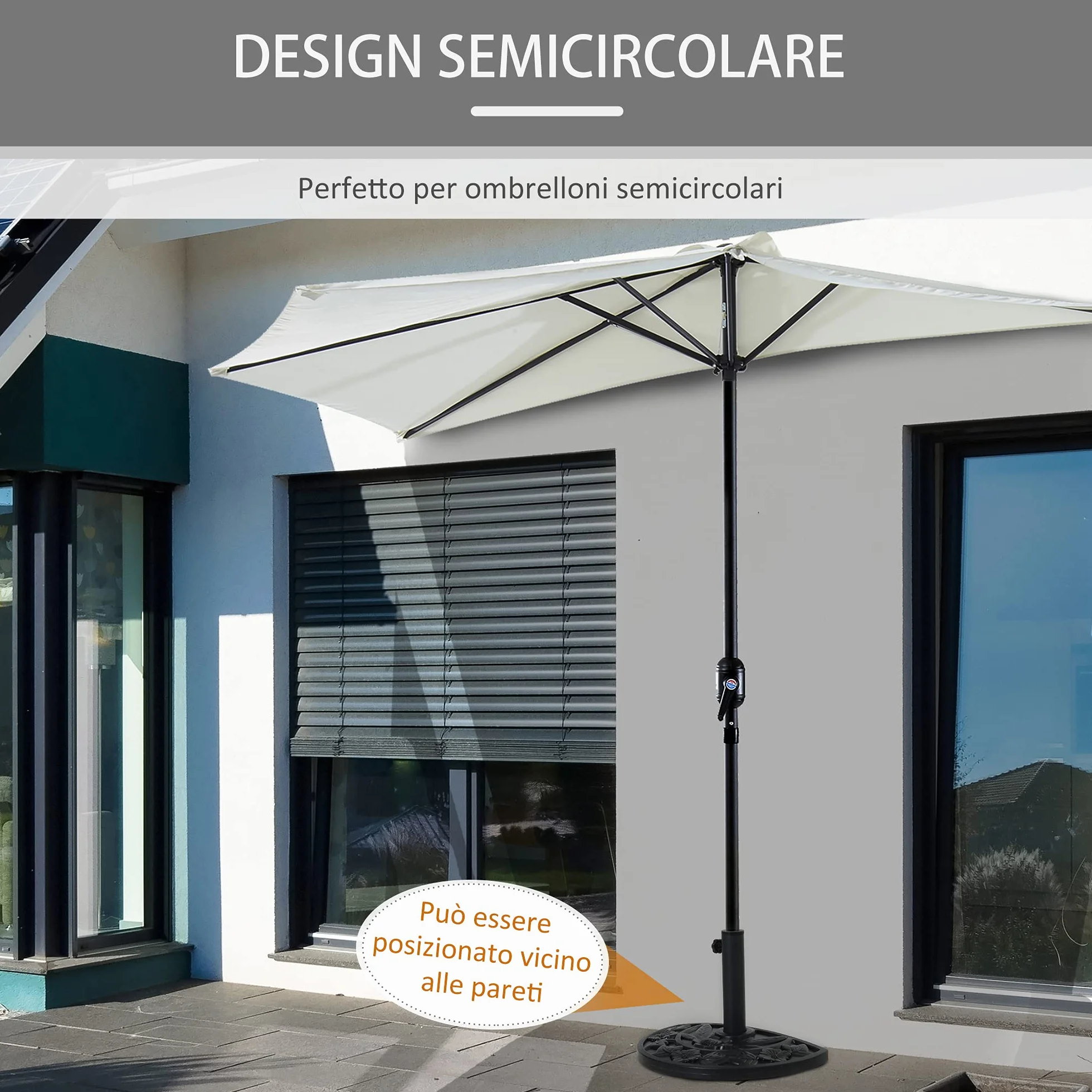 Outsunny Base per Ombrellone Semicircolare con Palo da 35/38/48 mm e Motivi Floreali, Basamento per Ombrellone in Cemento, HDPE e Metallo, Ø50x32x32 cm, Nero