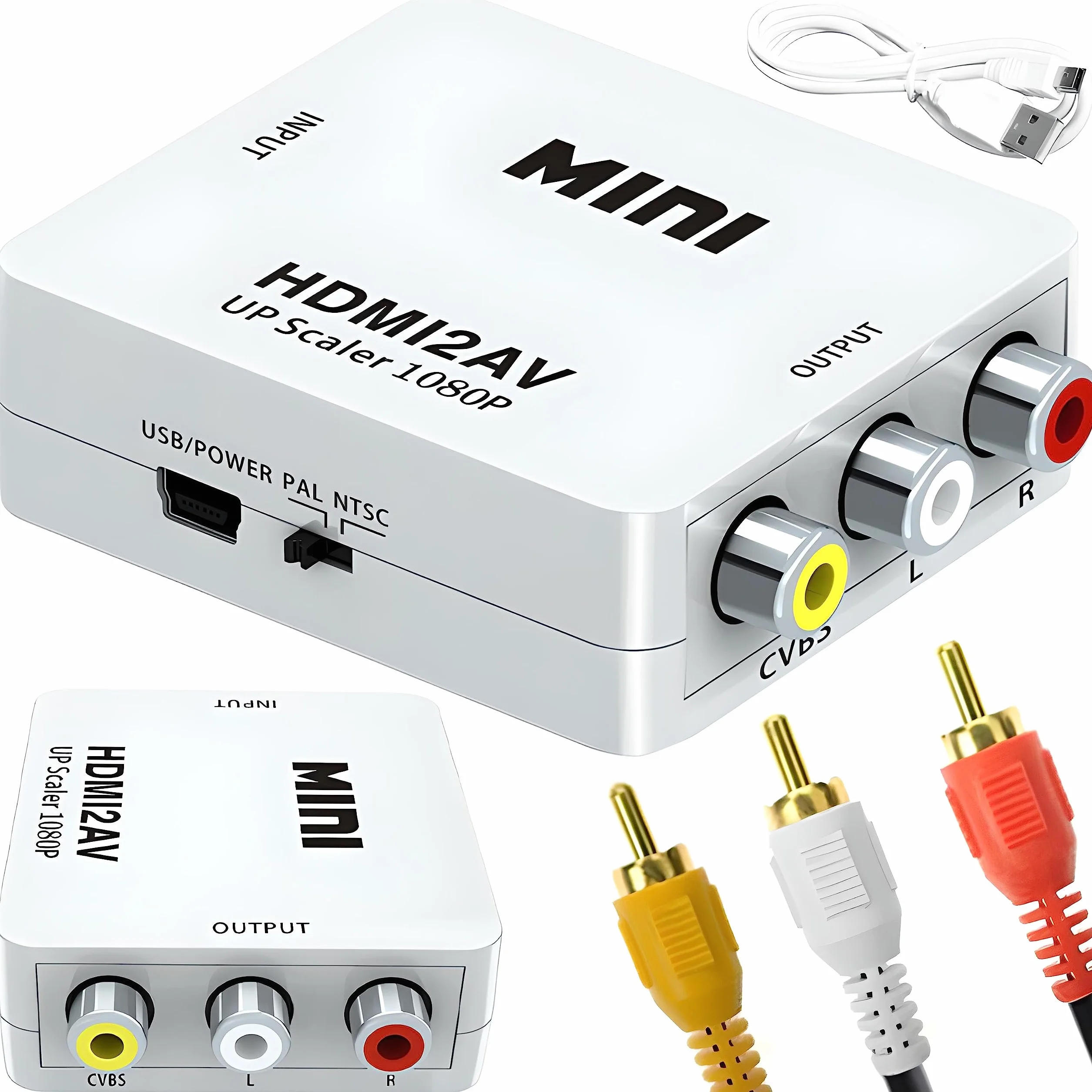 Retoo Convertitore HDMI a RCA Adattatore Composito 3RCA CVBS con Cavo USB per Wii Xbox N64 TV
