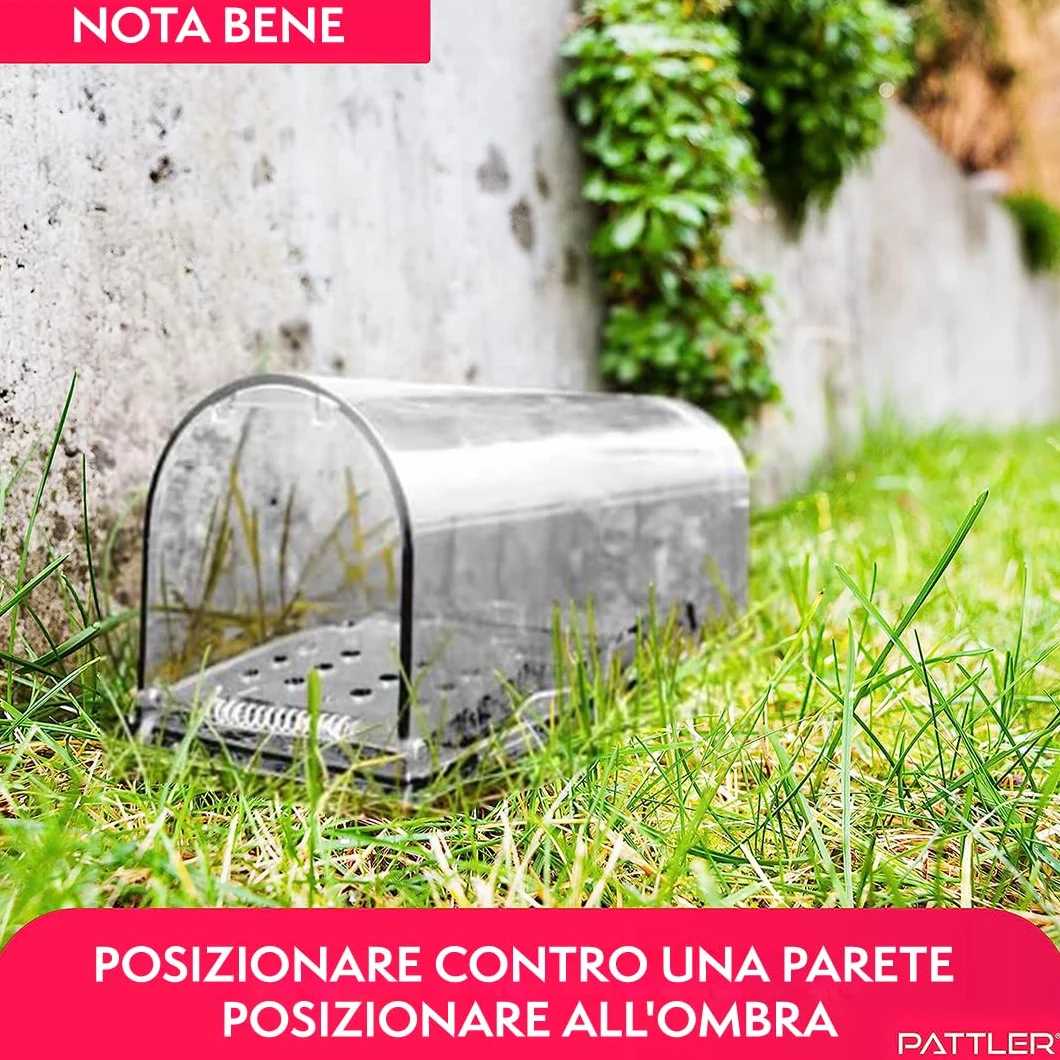 PATTLER® Trappola per Topi Vivi - Trappole per topi da Esterno e Interno - Trappole topi utilizzabili con esche per topi di vario genere - Trappola per Topi Grandi e Piccoli topi - Transparente 1 Pz