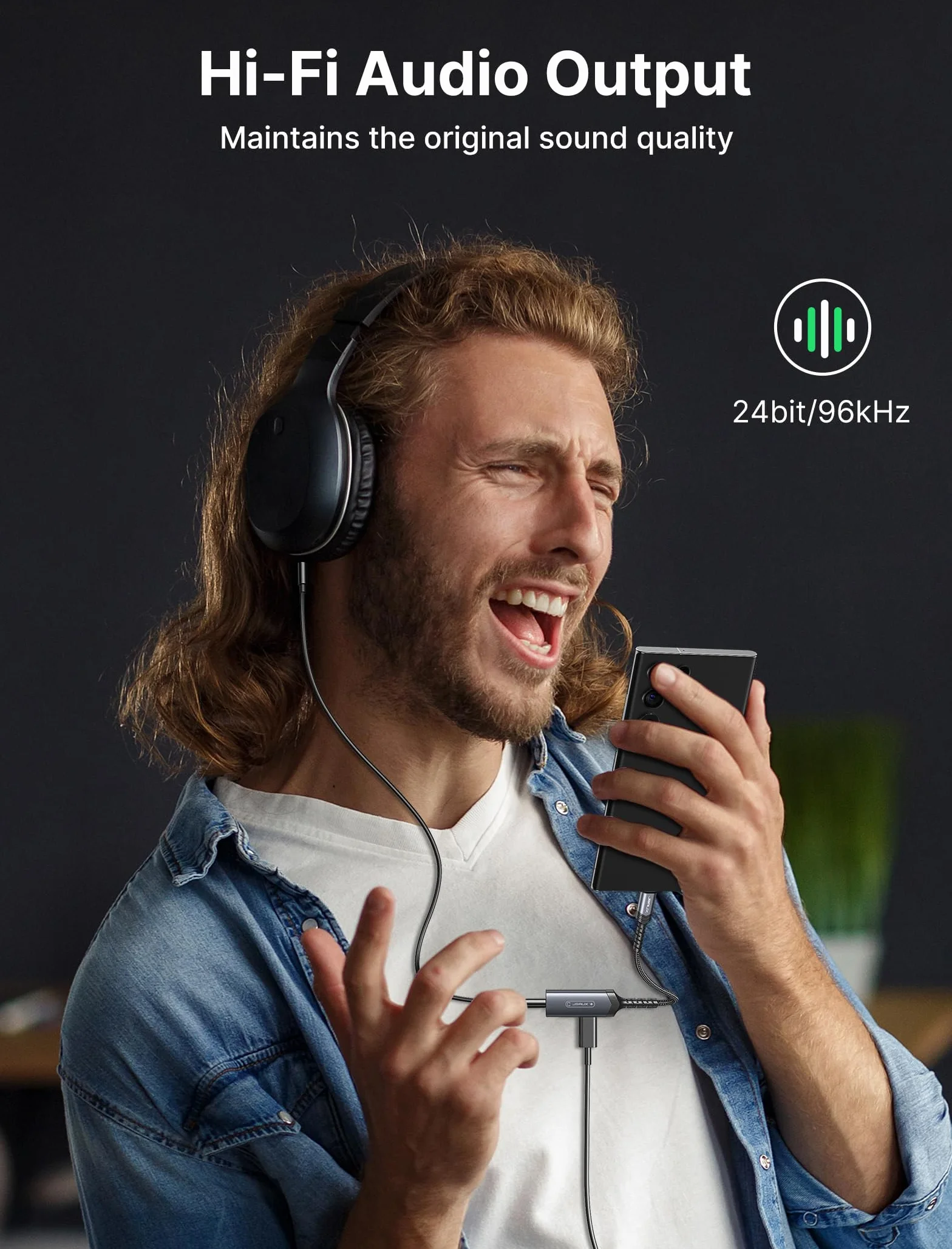 JSAUX Adattatore USB C a Jack 3,5mm con Ricarica PD 60W 2 in 1 DAC Hi-Res per Audio Aux con Microfono, Compatibile con iPhone 17/16/15, Galaxy S26/S25/S24, Pixel, iPad Pro/Air - Grigio