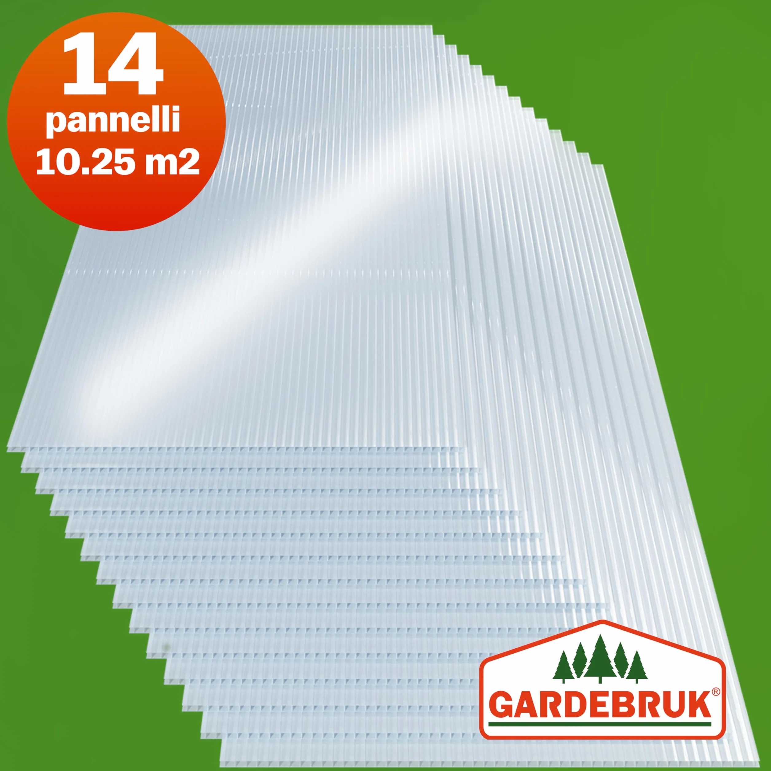 GARDEBRUK® 14 Fogli Policarbonato Alveolari 4mm 121x60,5cm 10,3m² Pannelli Copertura Tettoia