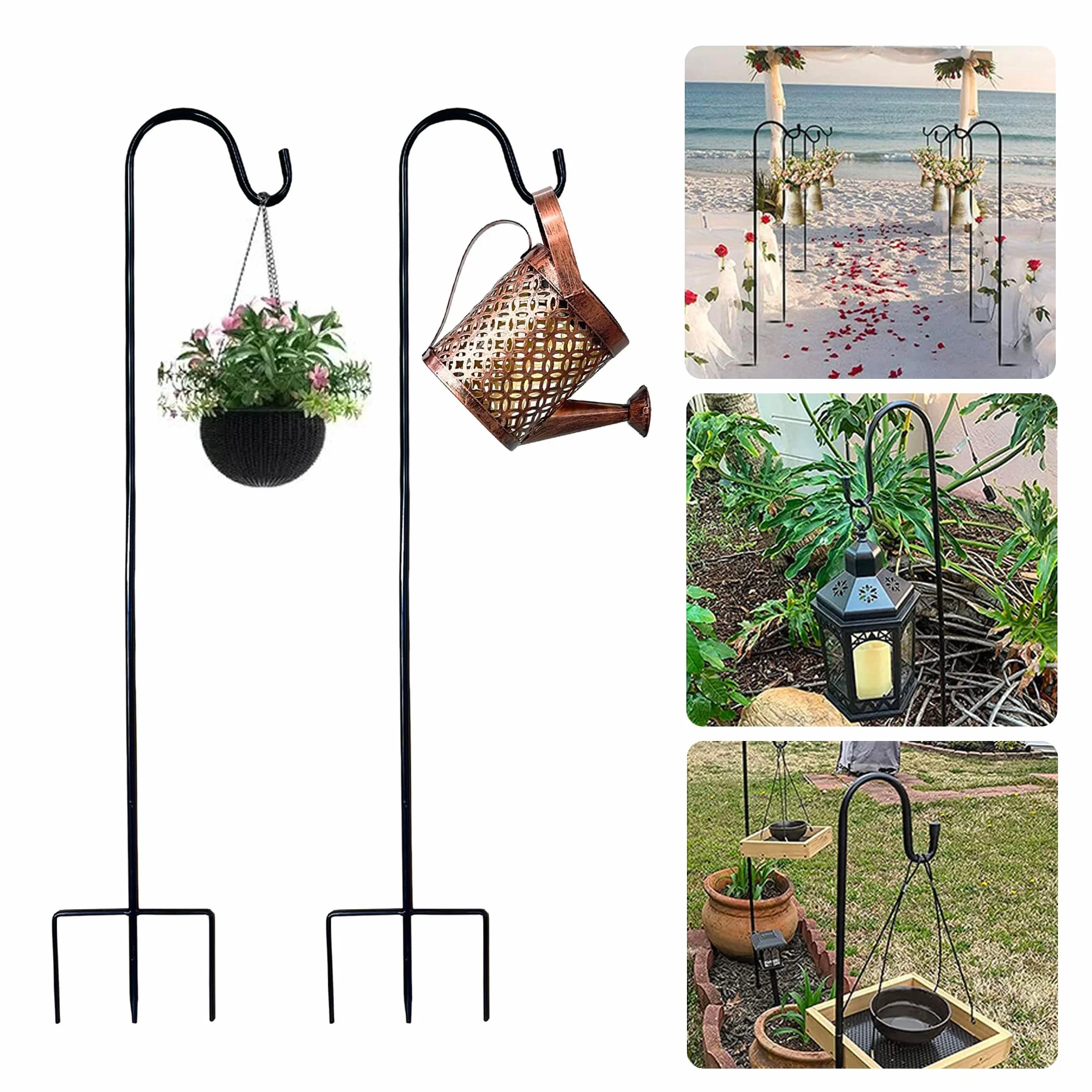 Gancio Pastore Giardino 81,5 cm Lanterne Regolabili in Altezza Shepherds Crook 2 Basi Nero