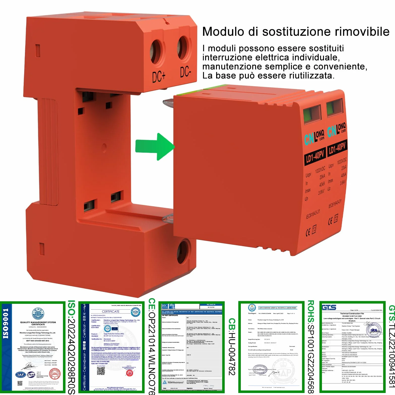 Scaricatore di Sovratensione DC1000V 20kA~40kA 2P Fotovoltaico Protezione Contro Sovratensioni
