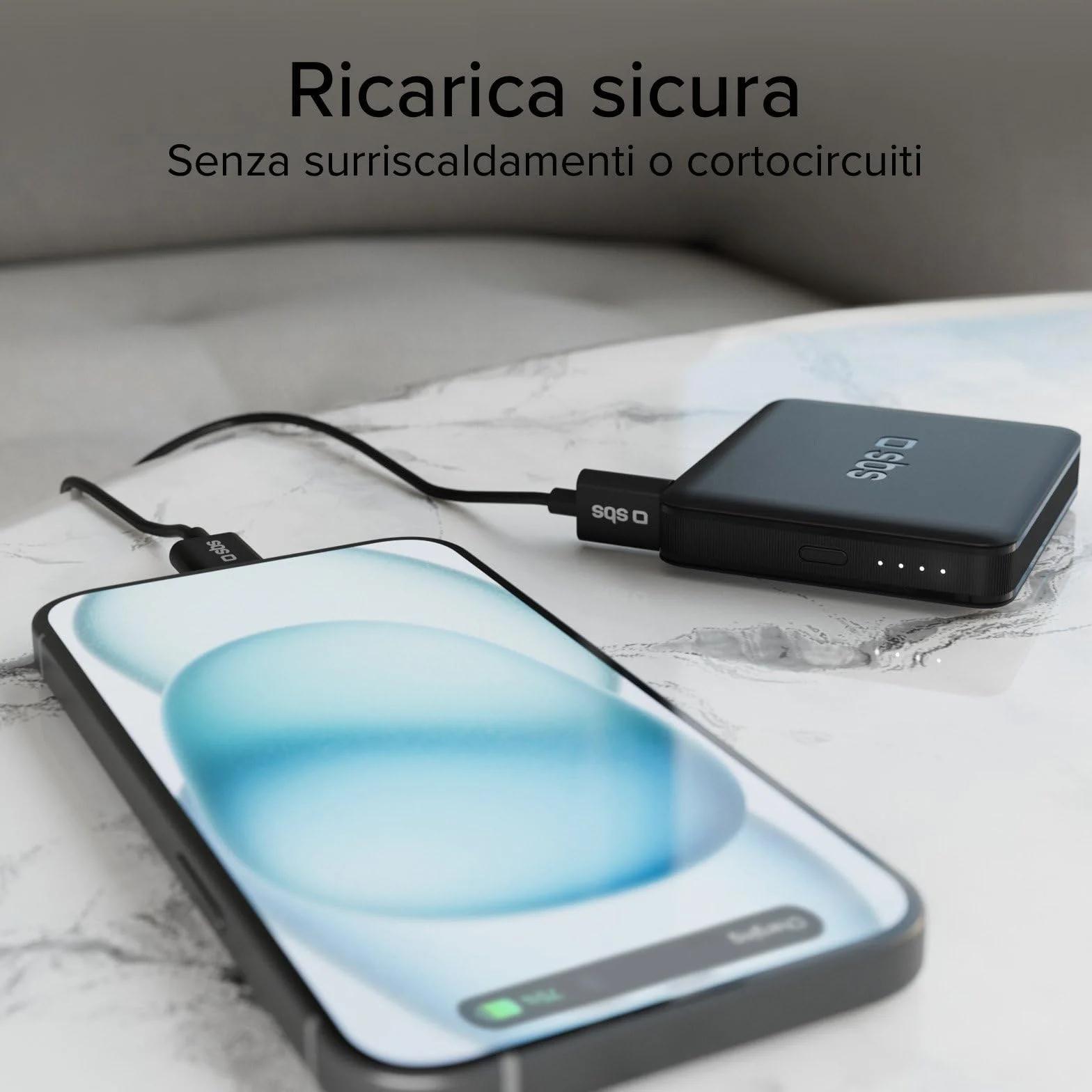 SBS NanoTube PowerBank HD 5000mAh 10W Power Bank Ricarica Rapida USB-C Caricabatterie Portatile Nero