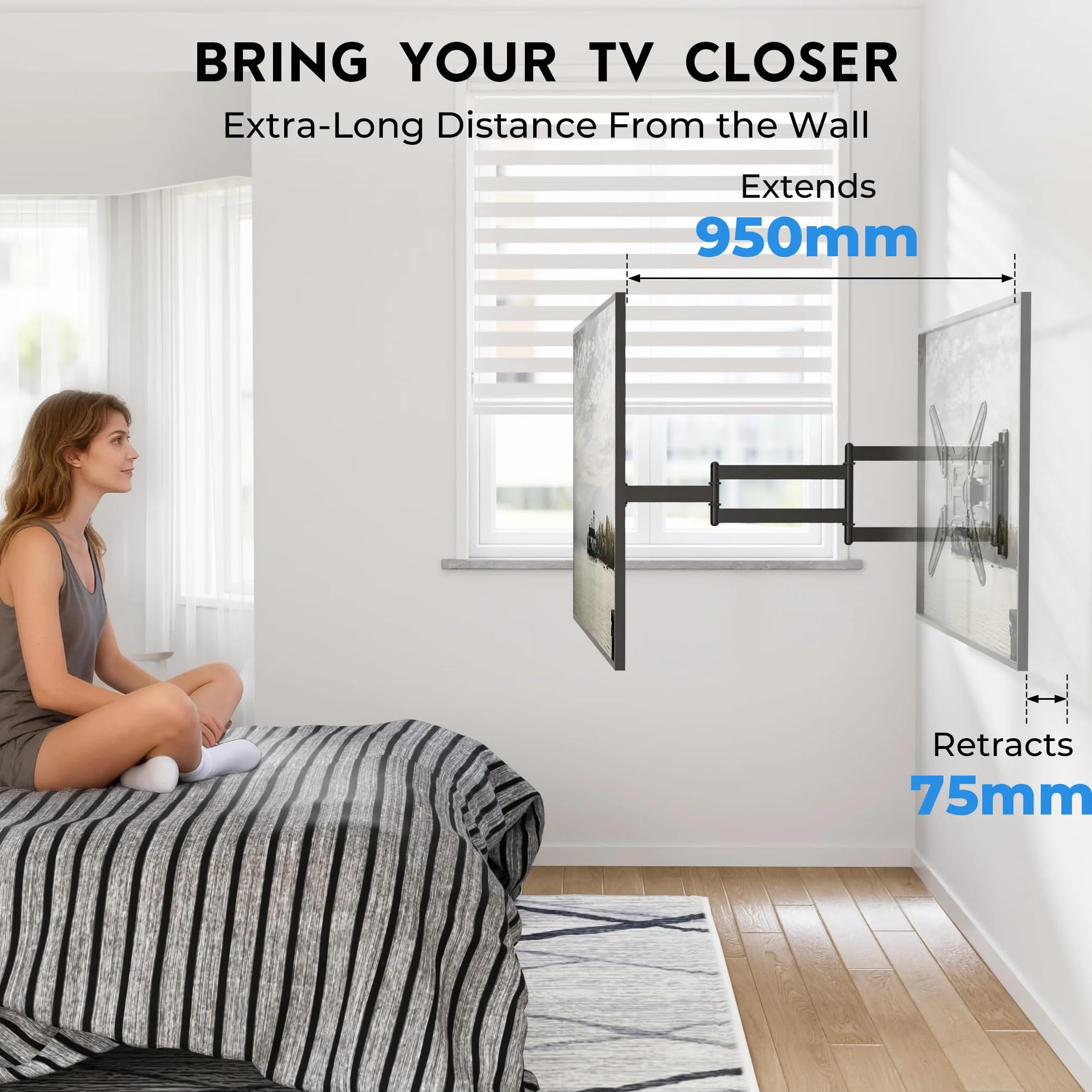 BONTEC Supporto TV da Parete 26-65" Staffa Orientabile Inclinabile Braccio Estensibile 950mm VESA 400x400mm Portata 35 kg