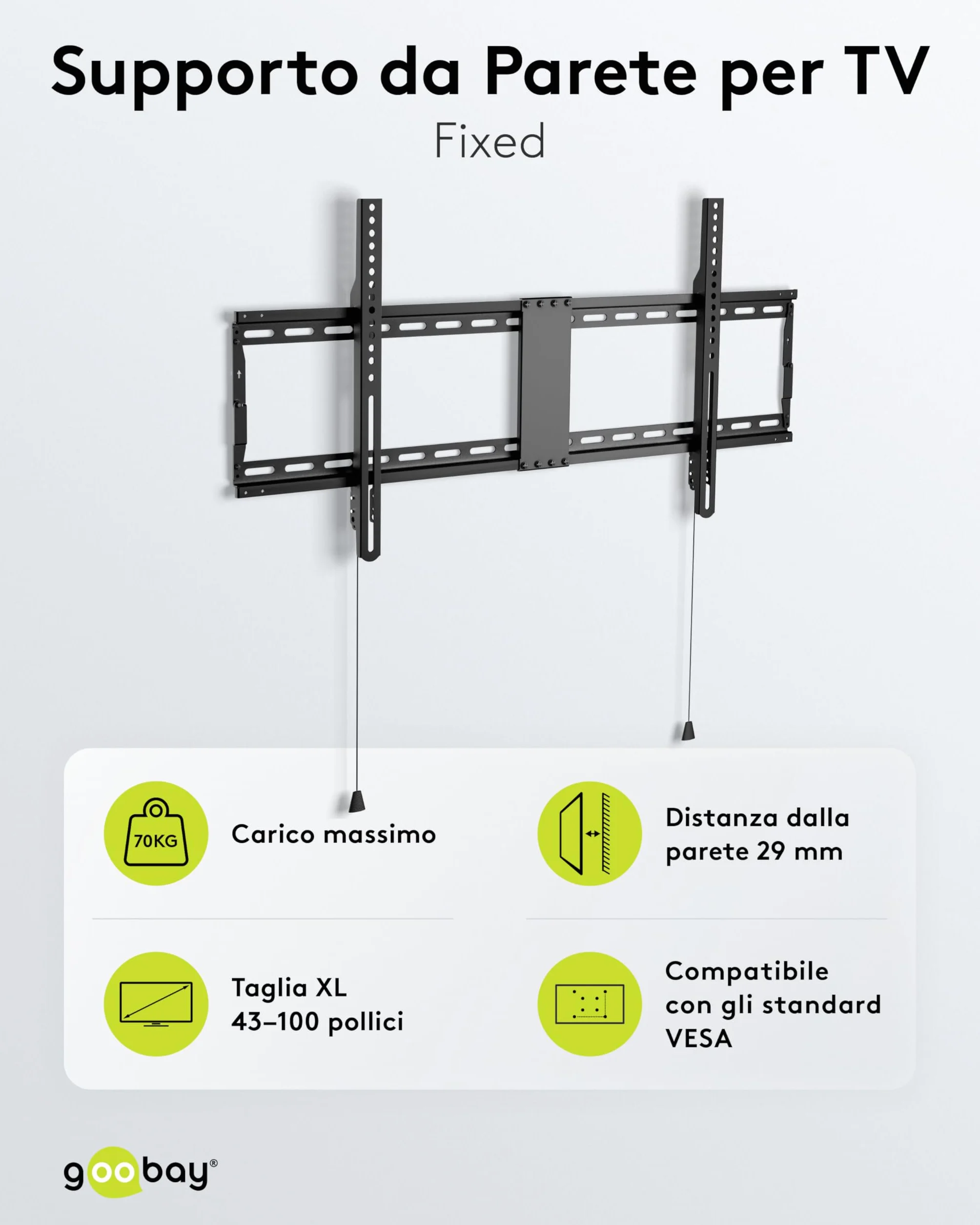 goobay Supporto TV Parete Fisso 43-100 Pollici Ultra-Piatto 29 mm VESA 600x400 70 kg