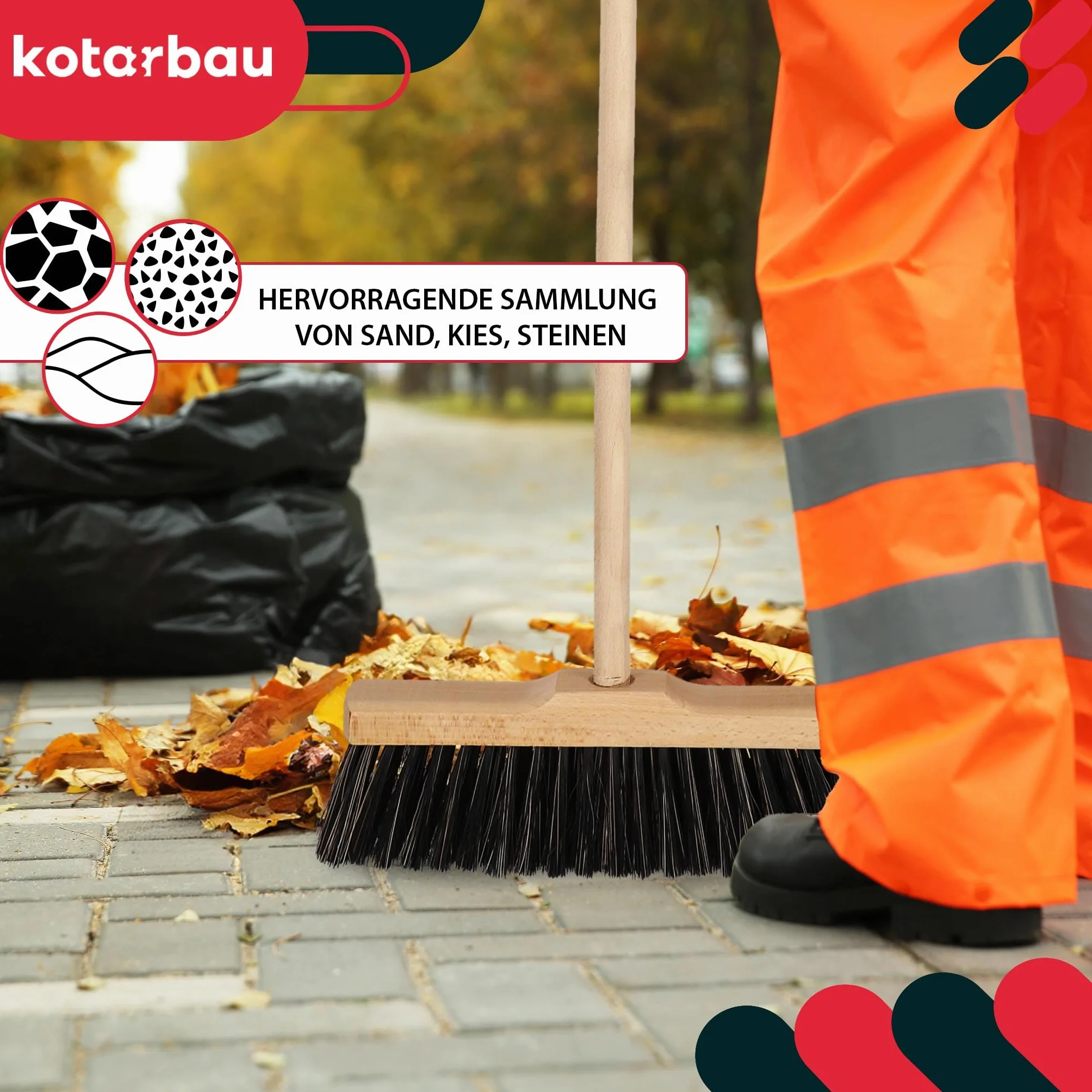 KOTARBAU® Scopa con Manico - 30 cm - scopa da esterno - Scopettone Industriale - spazzolone industriale - Marrone - per Esterni e Interni - per Giardino - Casa - Ufficio