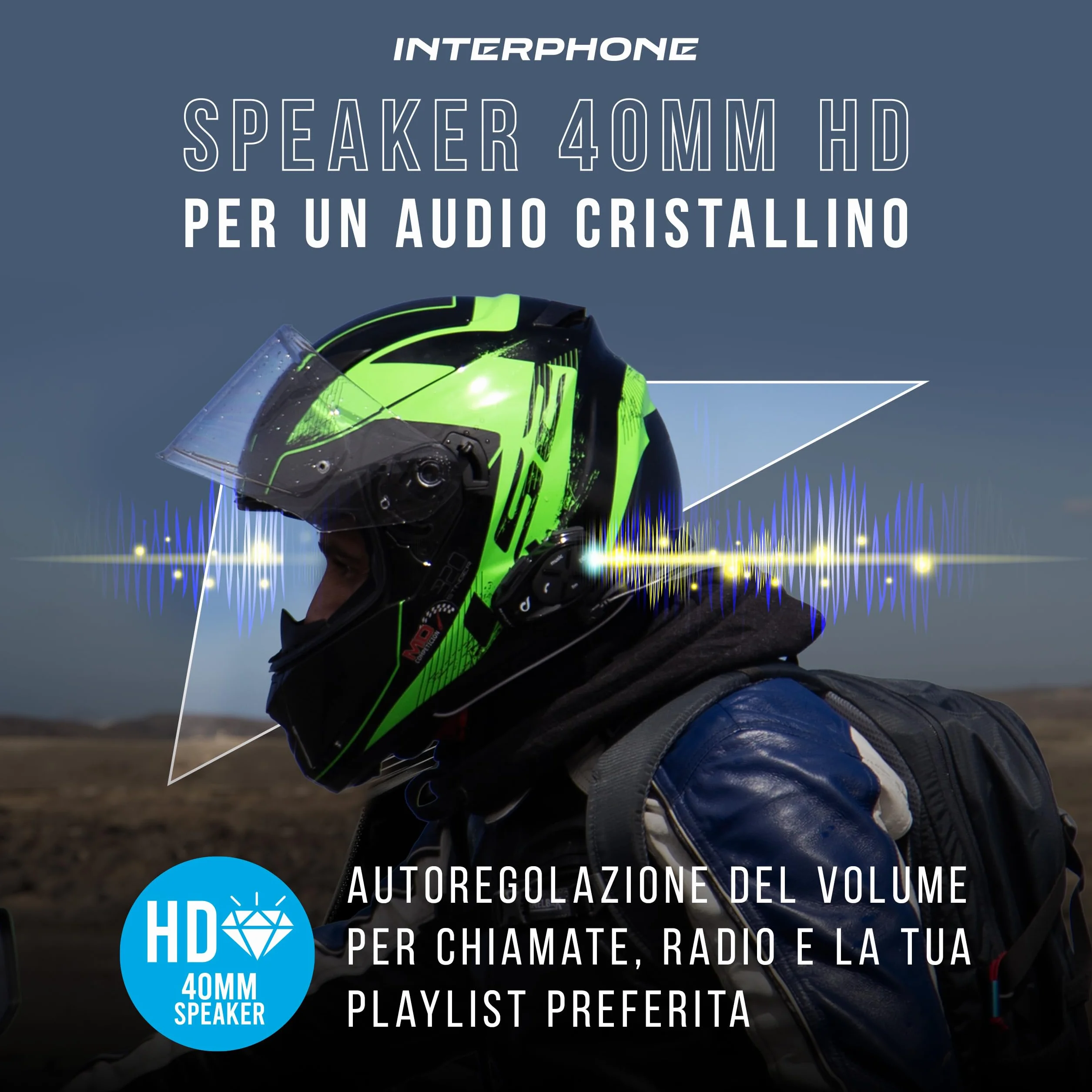 INTERPHONE SPORT HD Doppio Interfono Casco Moto Auricolari HD Hifi 40mm 4 Motociclisti 1Km Autonomia 20 Ore Impermeabile GPS TFT Universale 2024