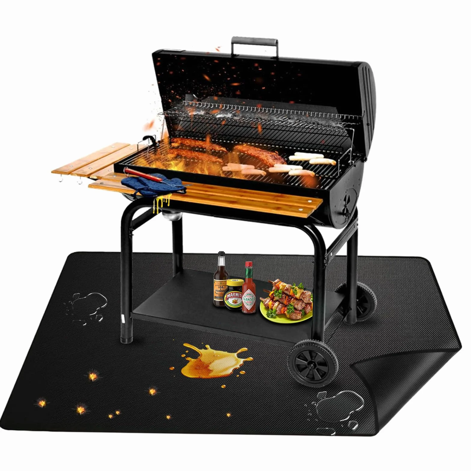 Tappetino per Braciere, Tappeto Ignifugo per Camino, Grill mat Riutilizzabili, Impermeabile e a prova di olio per Cortile, Prato e Campeggio All'aperto (100×150cm)
