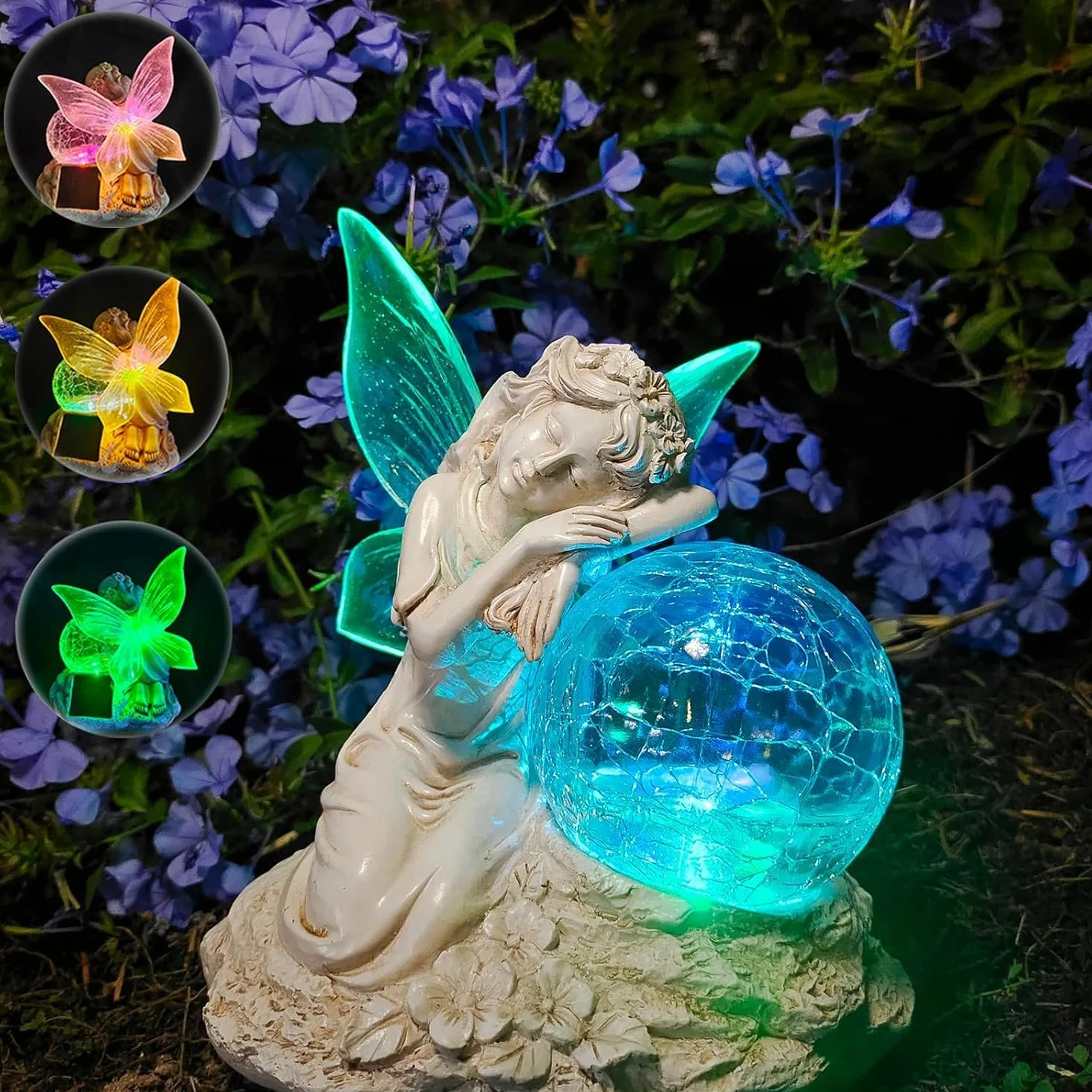 Kizozo Figure solari da giardino con elfo, decorazione da giardino per esterni, lampade solari per esterni, da giardino, a sfera RGB, luci solari per esterni, balconi, regali per donne, uomini, mamma