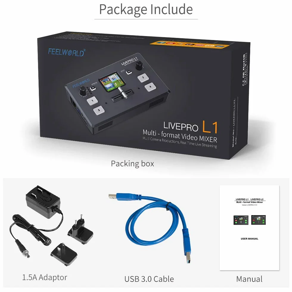 FEELWORLD LIVEPRO L1 V1 Mixer Video Multiformato Switcher 2 Pollici LCD 4 Ingressi HDMI USB 3.0 Streaming Live