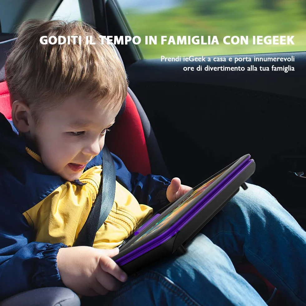 ieGeek 11.5" Lettore DVD portatile schermo girevole 360° batteria ricaricabile 5 ore Viola