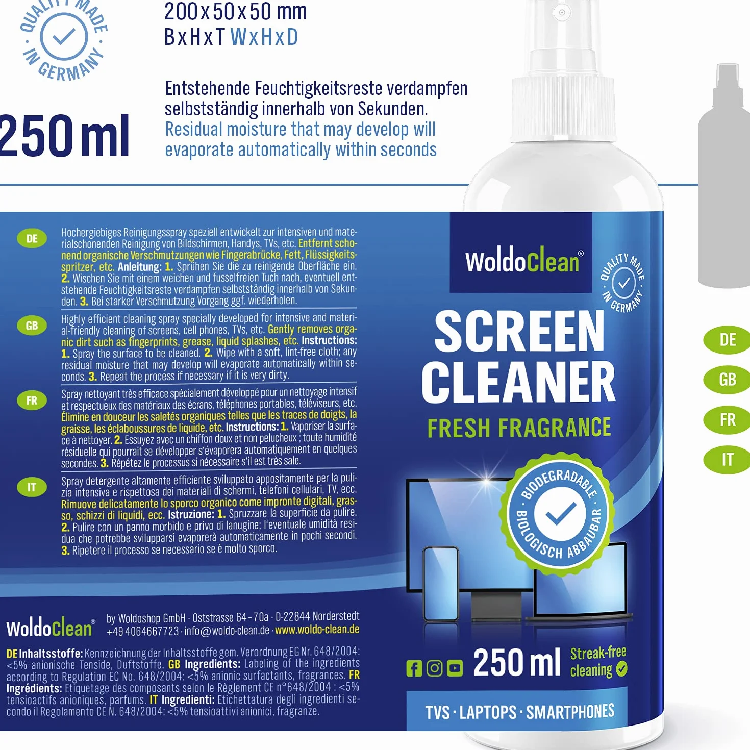 Pulizia schermo 250ml con panno in microfibra per schermi monitor telefoni