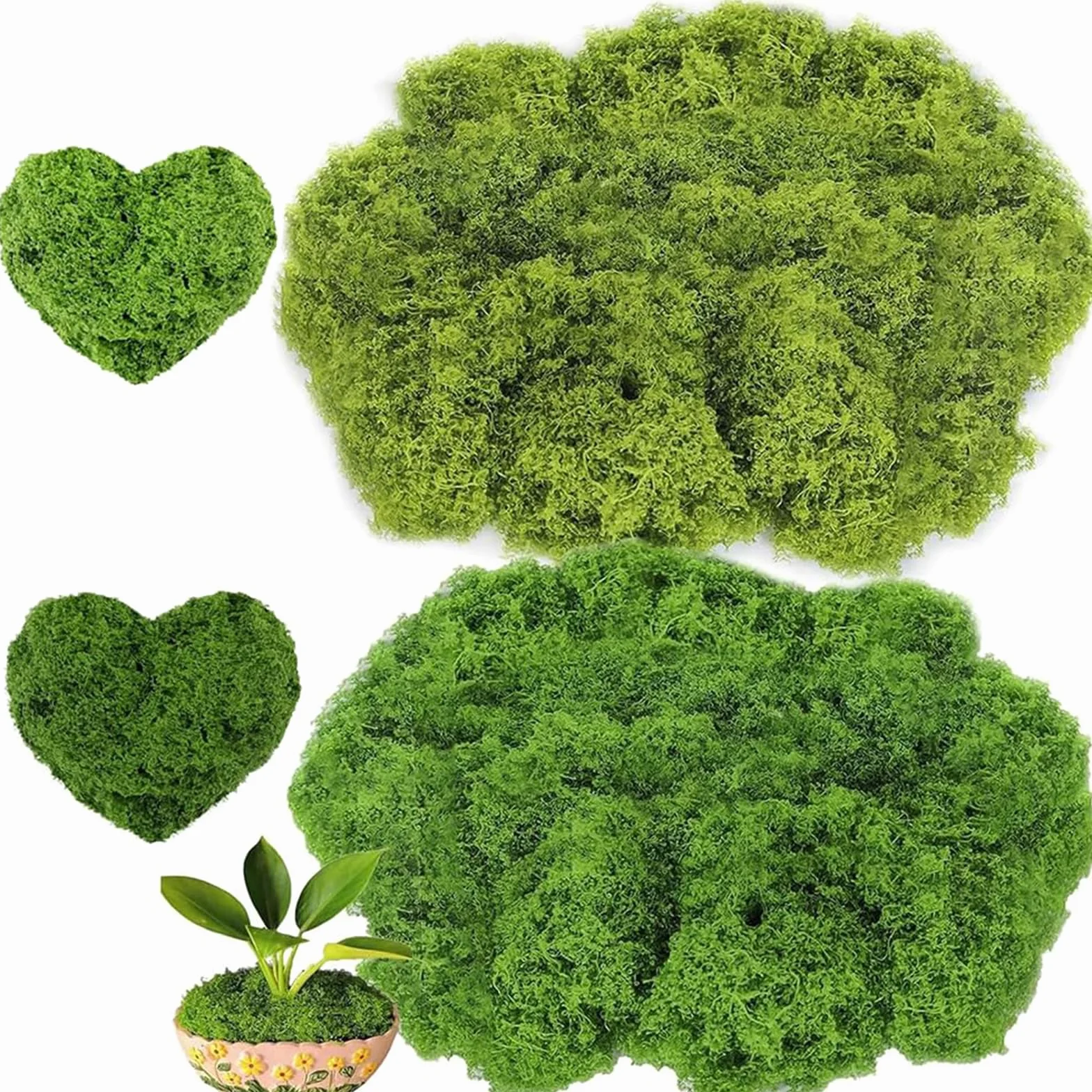 200g Muschio Stabilizzato, Muschio Finto per Decorazioni, Riutilizzabili Muschio Decorativo, per Bricolage Modellismo Parete Terrario Casa Decori (Verde Chiaro + Verde Scuro)