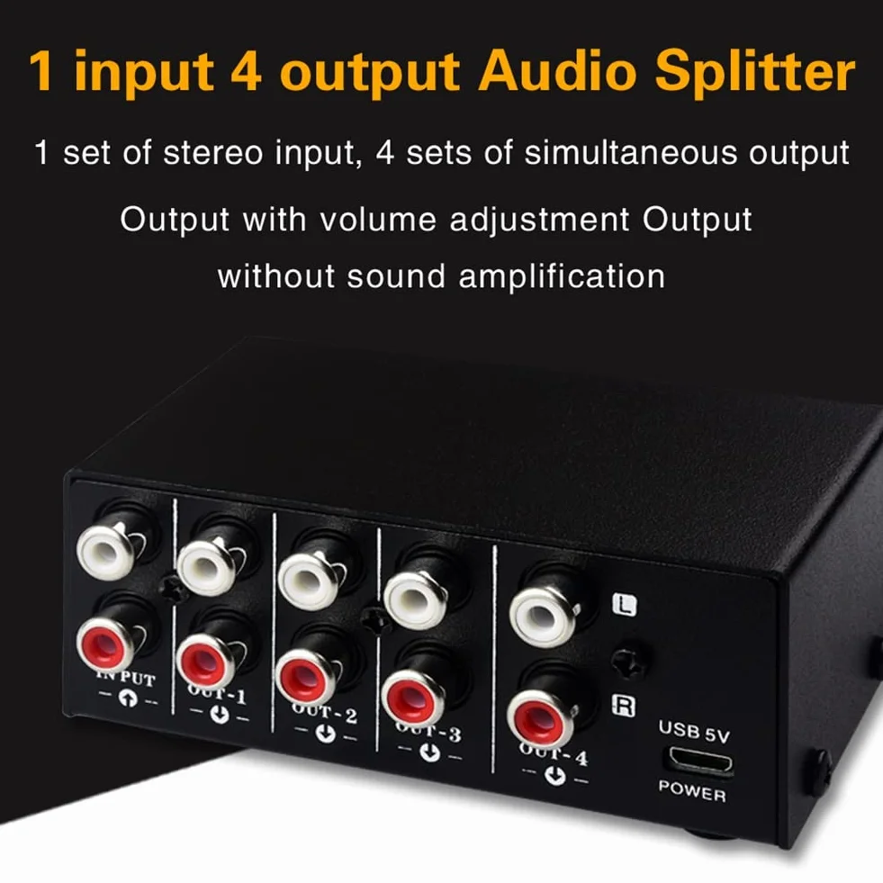Separatore di sorgente segnale stereo 1 in 4 uscite audio RCA