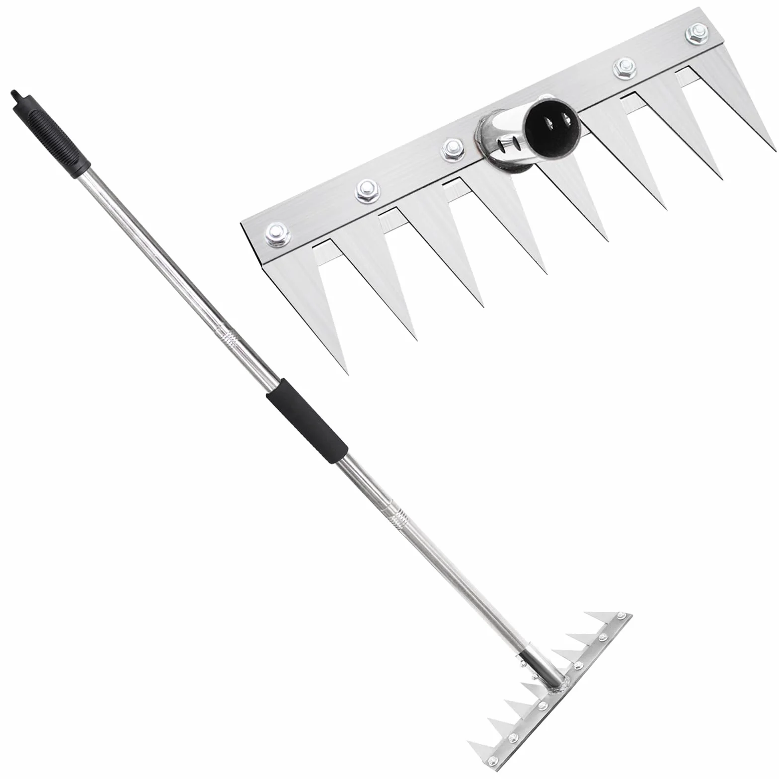 Rastrello da Giardino a 8 Denti con Manico in Metallo da 1,2 m, Attrezzo Multifunzionale per Diserbare, Portatile per Giardino e Cortile, per Sarchiare, Smuovere il Terreno e Seminare