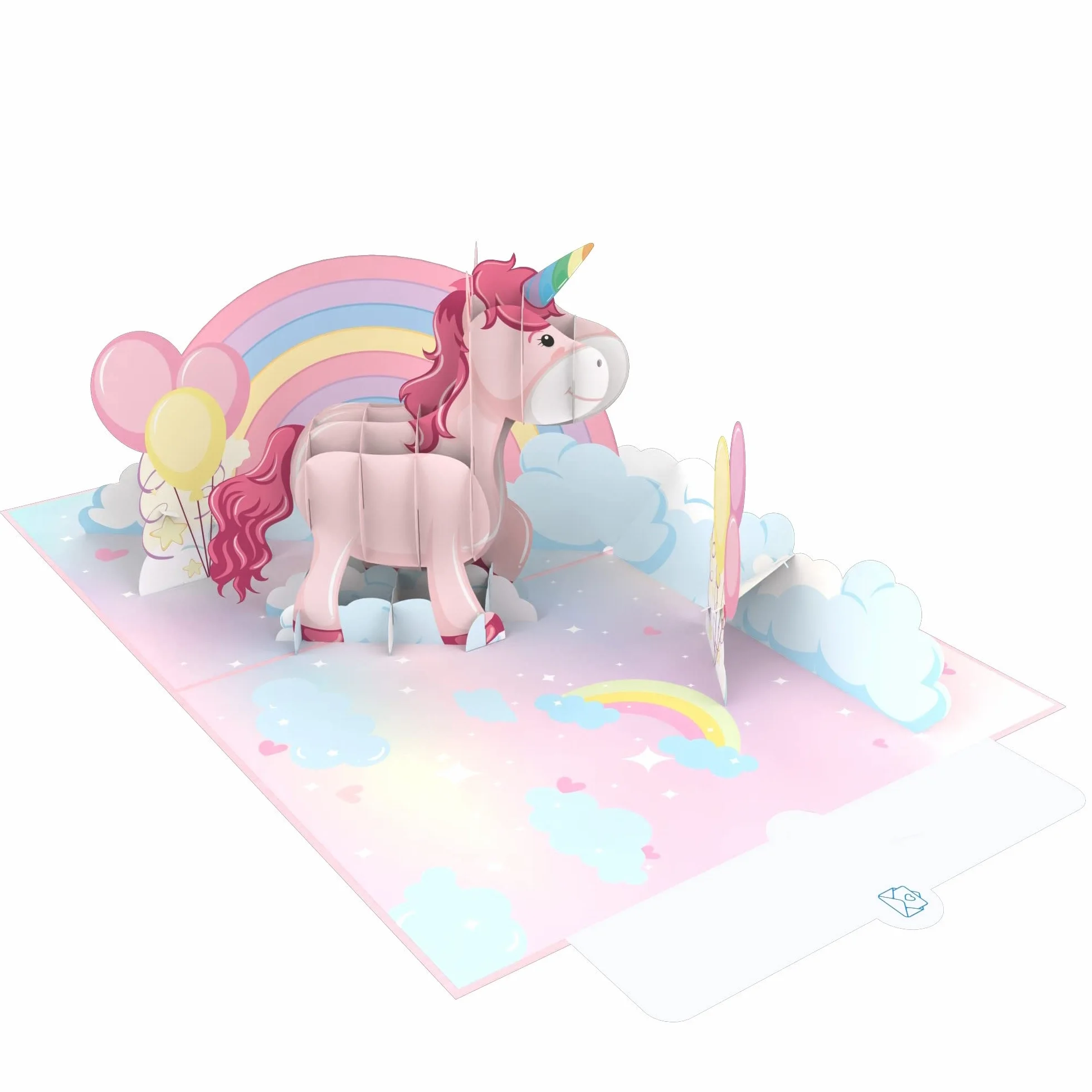MOKIO Biglietto Auguri Pop-Up Unicorno rosa Arcobaleno 3D compleanno busta