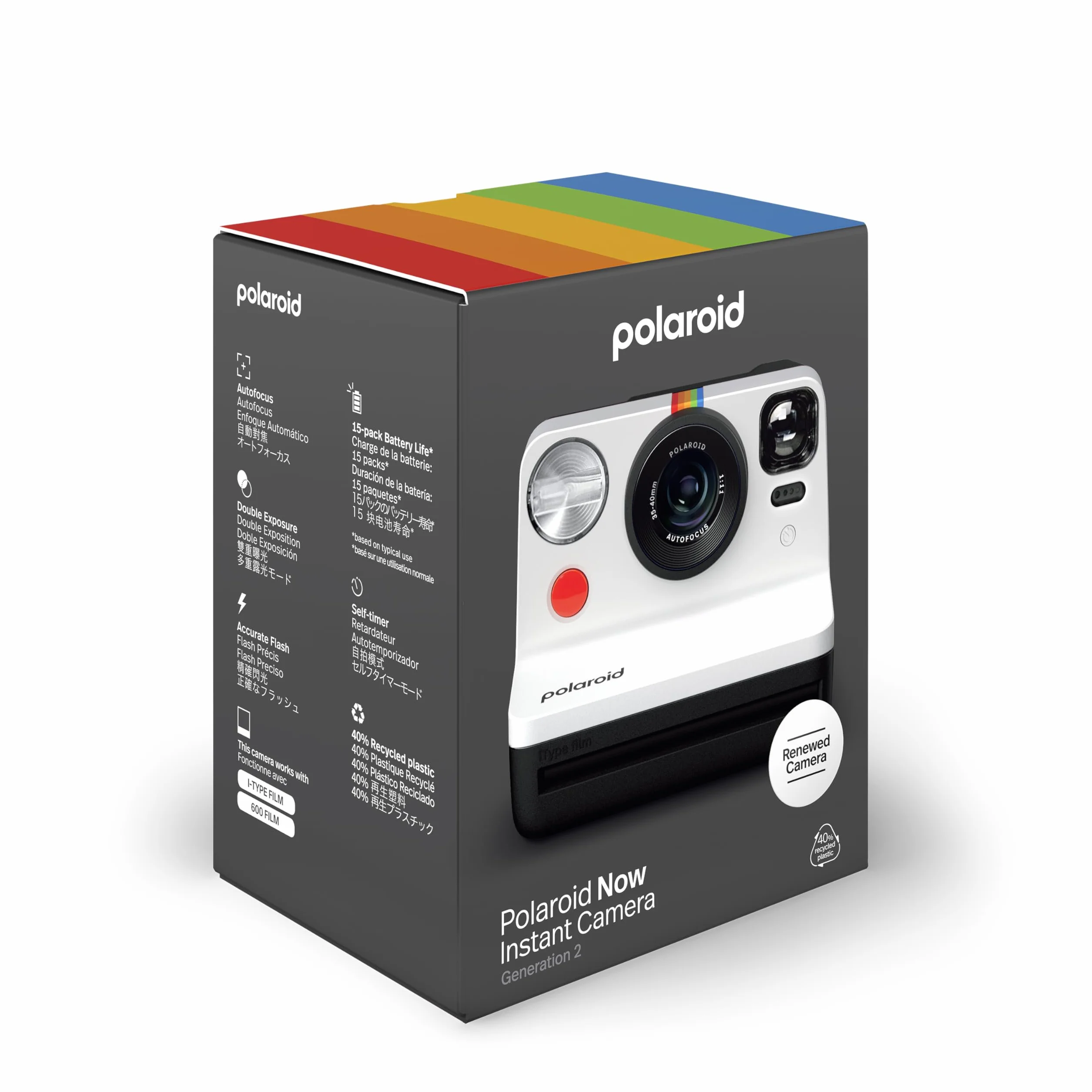 Polaroid Now Generation 2 macchina fotografica istantanea Nero Bianco Ricondizionato