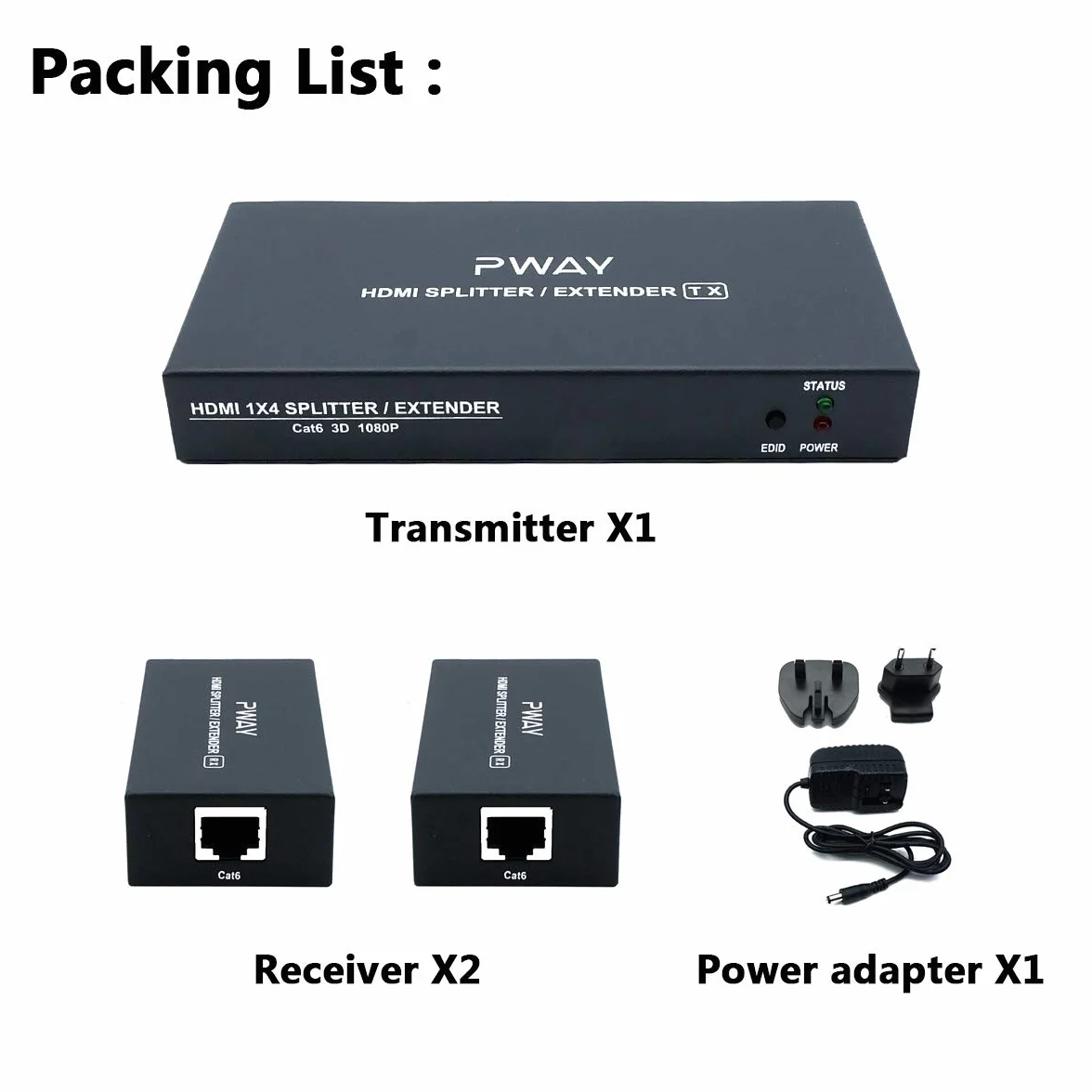 PW-HT226P2 HDMI Extender Splitter 2 Port 165ft Cat6 1080P@60Hz EDID Copy