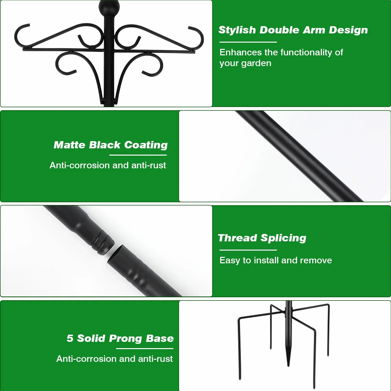 Gancio da Pastore per Esterni 193 CM Bastone da Giardino in Metallo Regolabile in Altezza, Supporti per Gabbie Uccelli Luci Solari e Lanterne