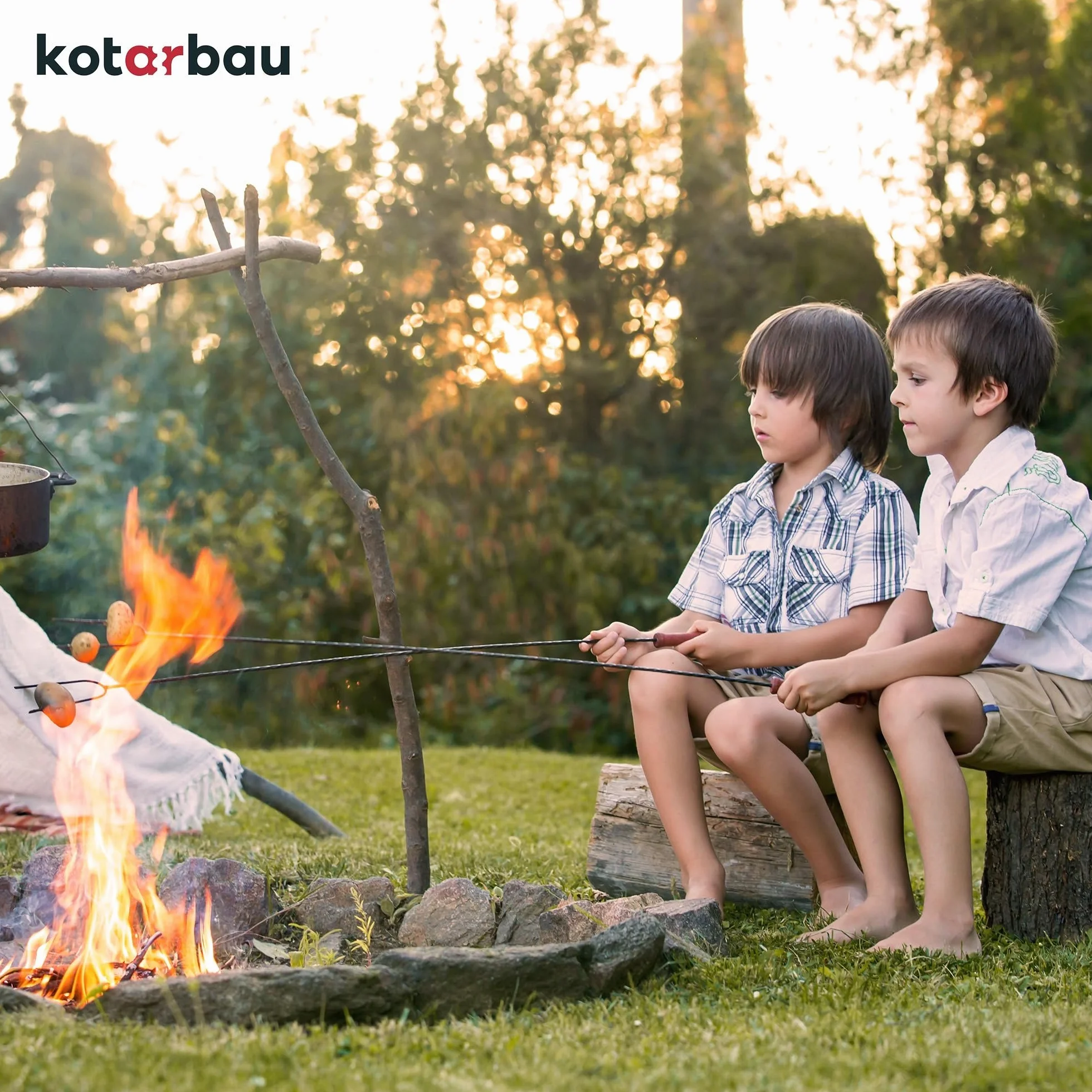 KOTARBAU® Set 10 Pezzi Spiedini Per Barbecue - Acciaio - 100 cm - Forchettone Barbecue - con Manico in Legno - Fuoco - Ergonomico - Resistente