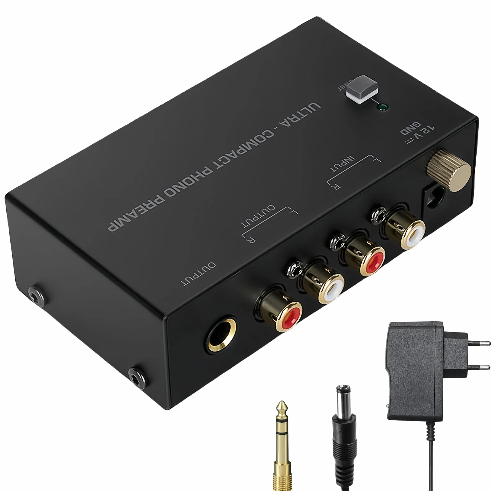 Phono Preamplificatore Giradischi con Adattatore DC 12V, RCA Input & Output
