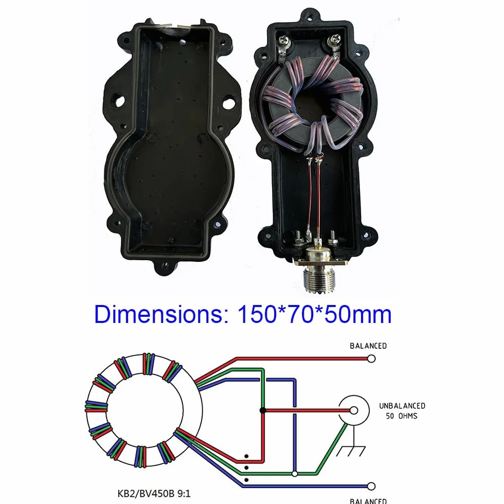 Balun 9:1 3-30 MHz 500 Watt Nero per antenna radio amatoriale esterno
