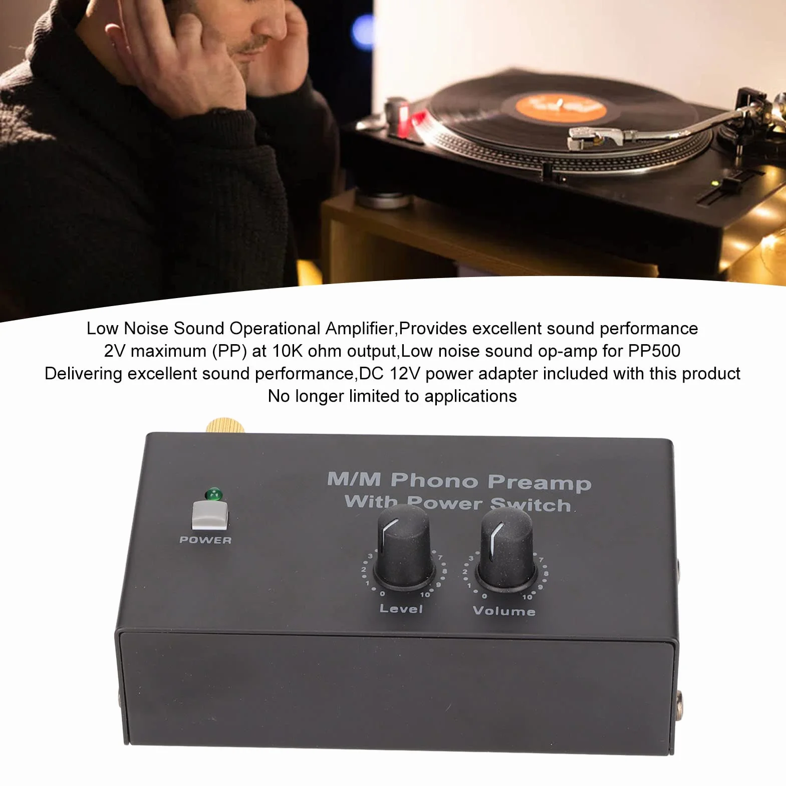 PUSOKEI Preamplificatore Fono per Giradischi con Adattatore DC 12V a Basso Rumore