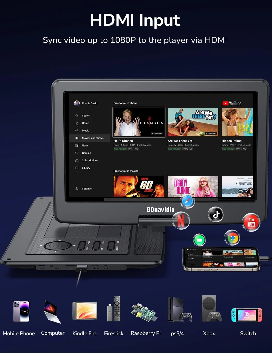 Lettore DVD portatile 18 pollici schermo 16 pollici 1600x900 HDMI USB batteria ricaricabile 5H