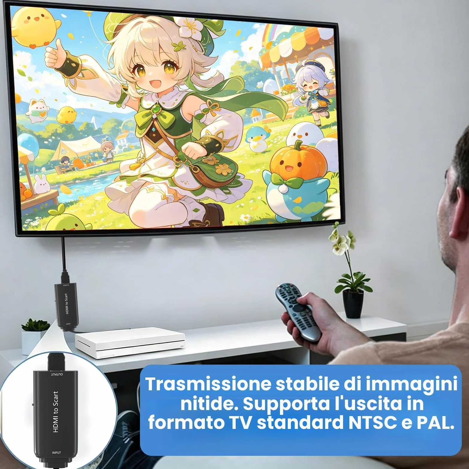 AMANKA Cavo Adattatore Scart HDMI, Convertitore da Scart a HDMI, Supporta Stereo HD 720/1080P per HDTV