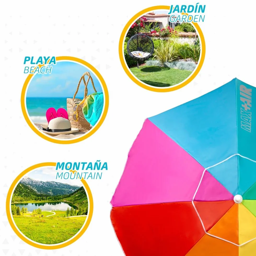 AKTIVE Grande ombrellone da spiaggia Ø200 cm antivento UV 50 palo 28-32 mm flessibile borsa