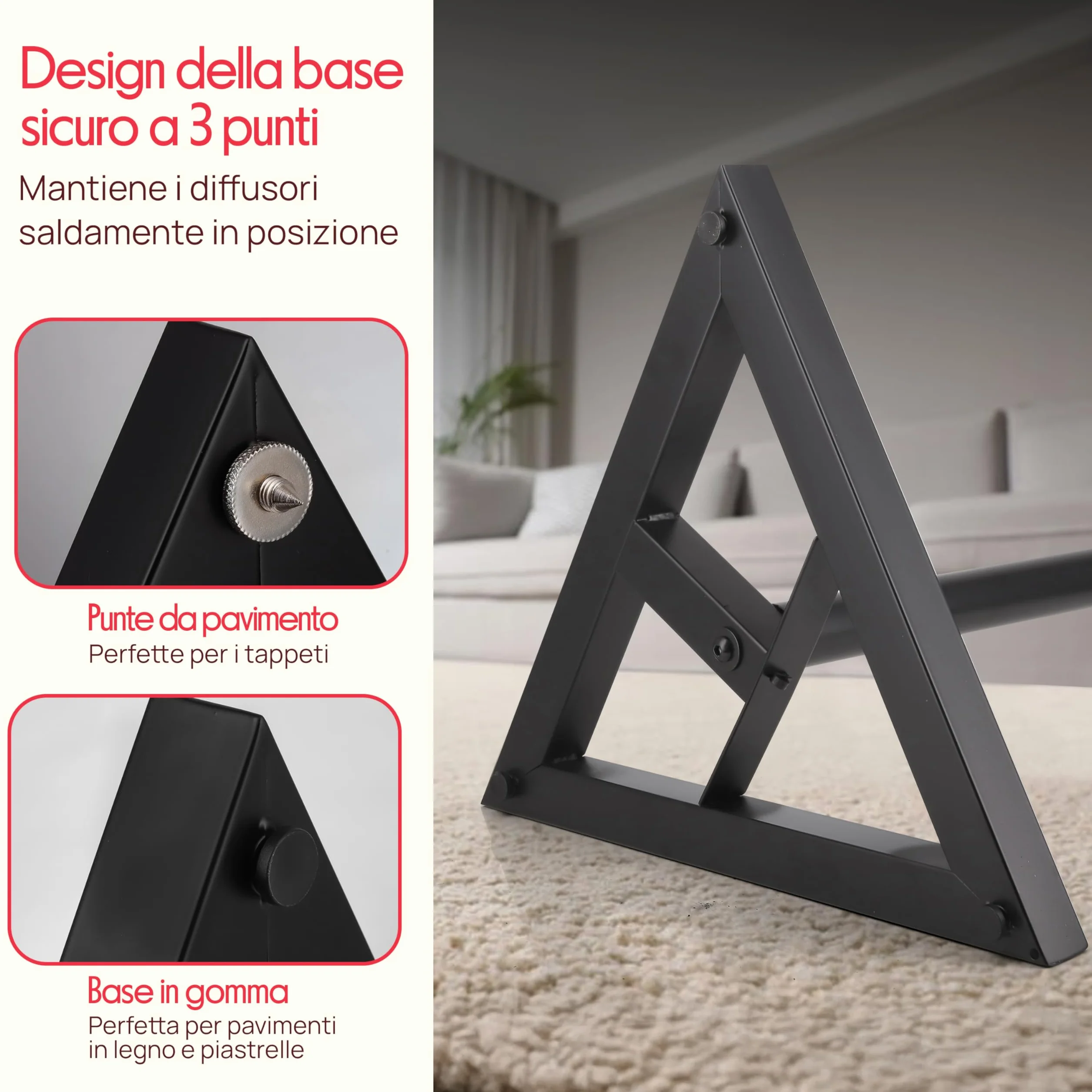 Pyle Stativi per Casse Altezza Telescopica Regolabile 66-132 cm Base Triangolare Piattaforma Quadrata 23 cm Supporto Altoparlanti