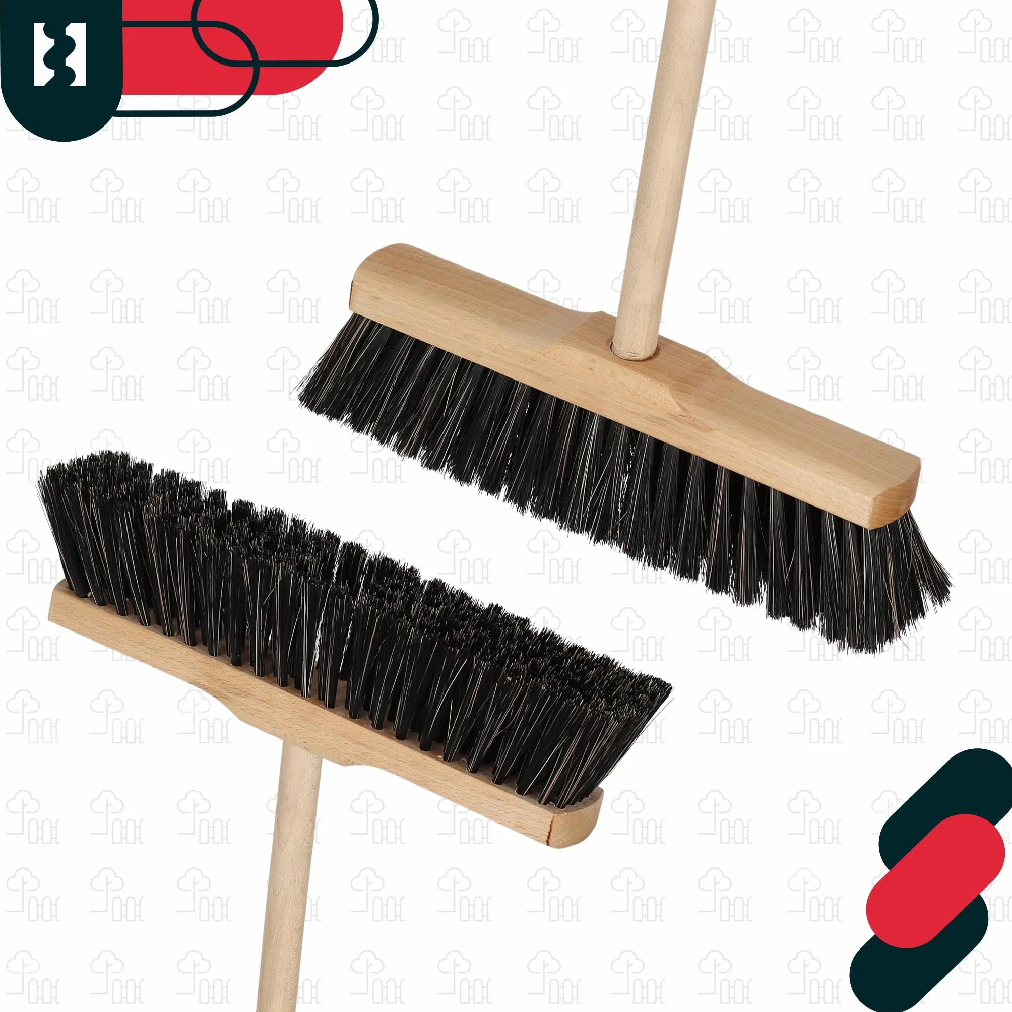 KOTARBAU® Scopa con Manico - 30 cm - scopa da esterno - Scopettone Industriale - spazzolone industriale - Marrone - per Esterni e Interni - per Giardino - Casa - Ufficio