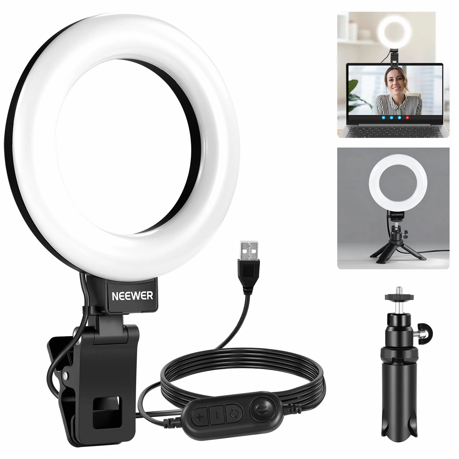 NEEWER BASICS BR60 5" Ring Light Clip-on Lamp 10W 3000K-6000K Dimmerable for Laptop Computer Monitor Video Conference