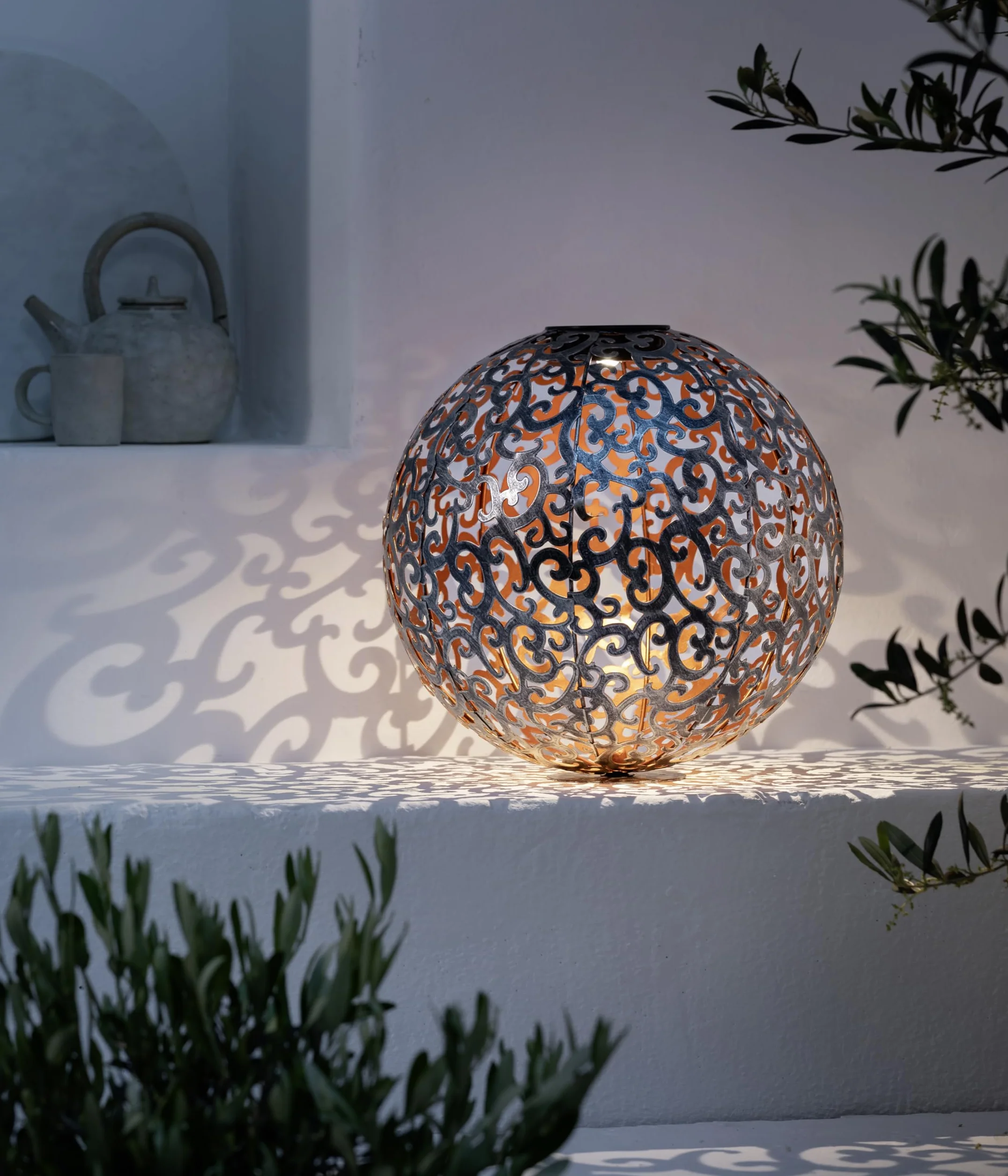 Dehner - Sfera Solare Luanda, Ø 30 cm, Metallo, Argento/Rame