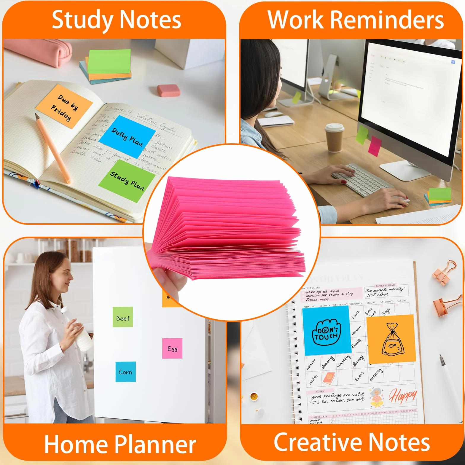 Foglietti Adesivi 76x76mm Sticky Notes 100 Fogli 5 Colori Vivaci Rimovibili per Ufficio