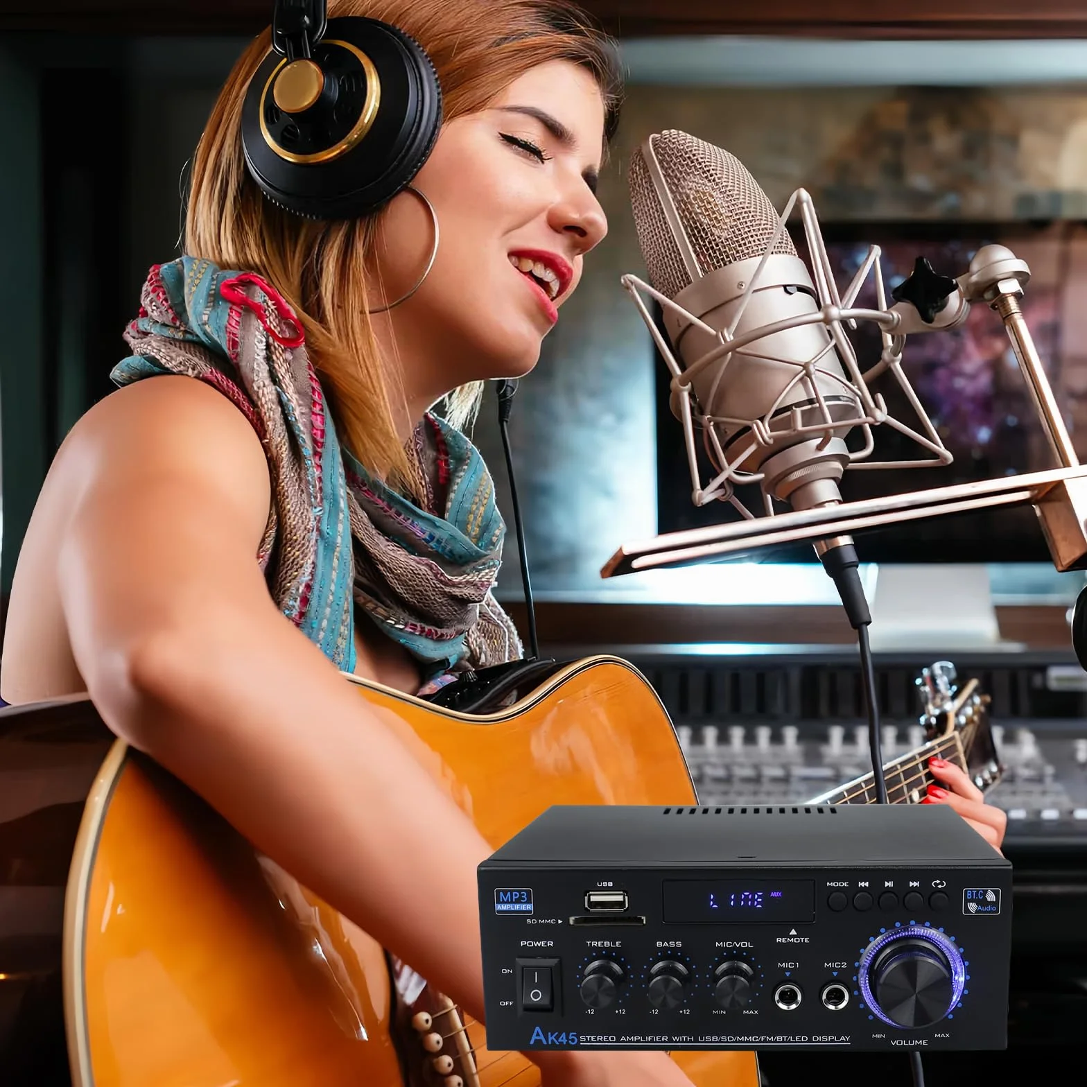 AK45 Amplificatore HiFi Mini Stereo Bluetooth 2.0 Canali 40W X 2 12V/240V Telecomando