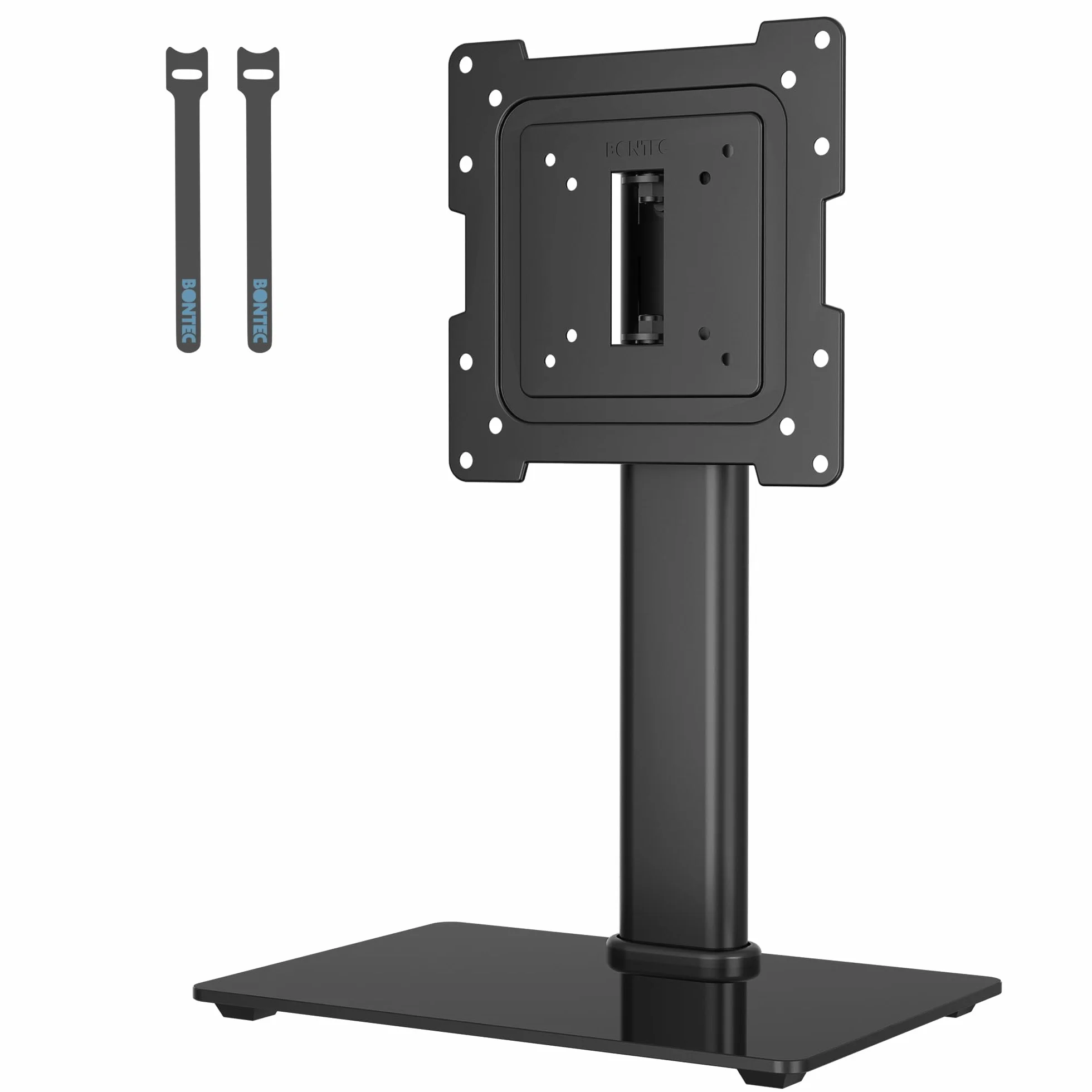 BONTEC Supporto TV da Tavolo 23-42" Regolabile in Altezza e Rotazione Base Vetro Temperato VESA 200x200mm 30 kg