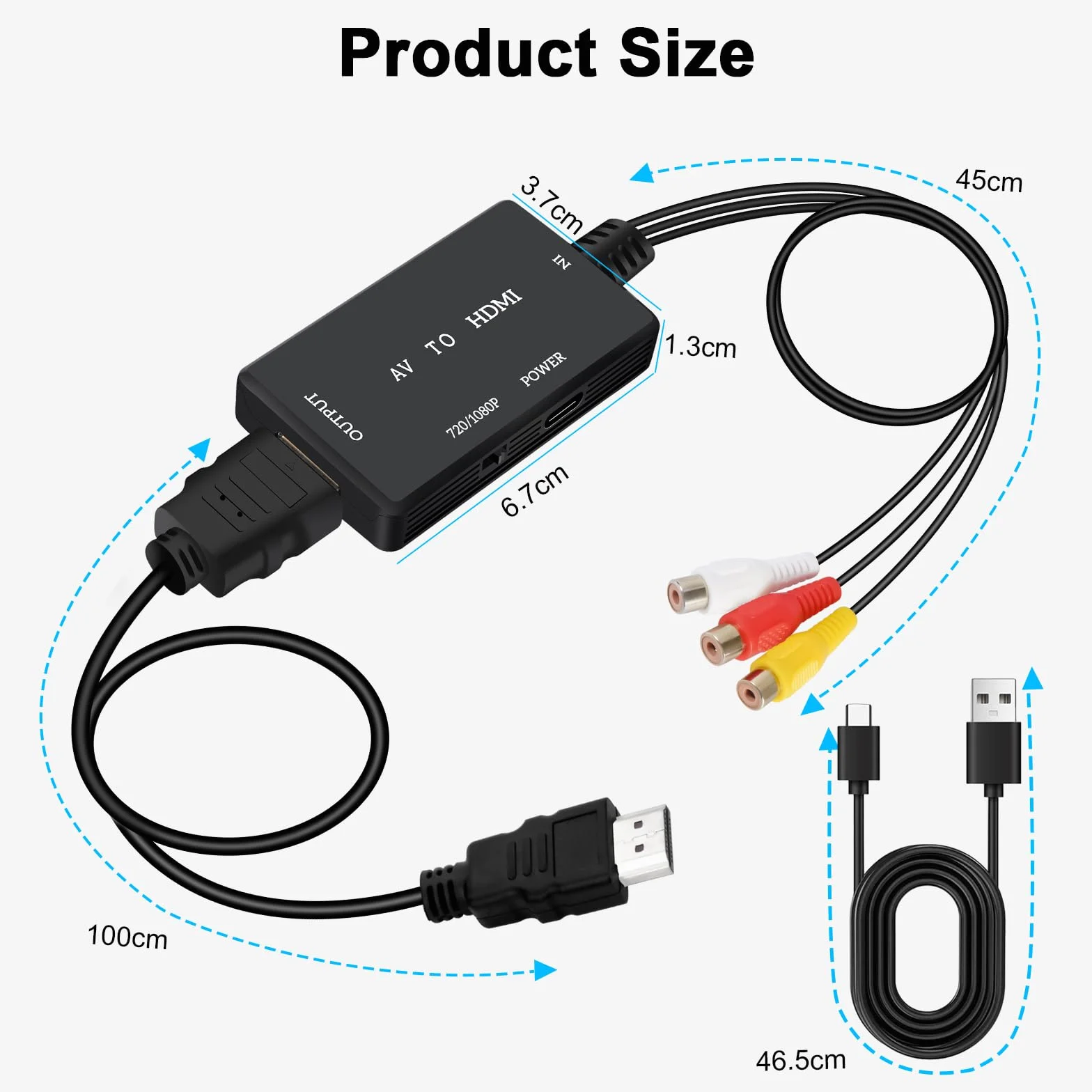 Jewan Convertitore da RCA a HDMI, Adattatore AV Composito 1080P con Cavo HDMI per PS2/SNES/VHS
