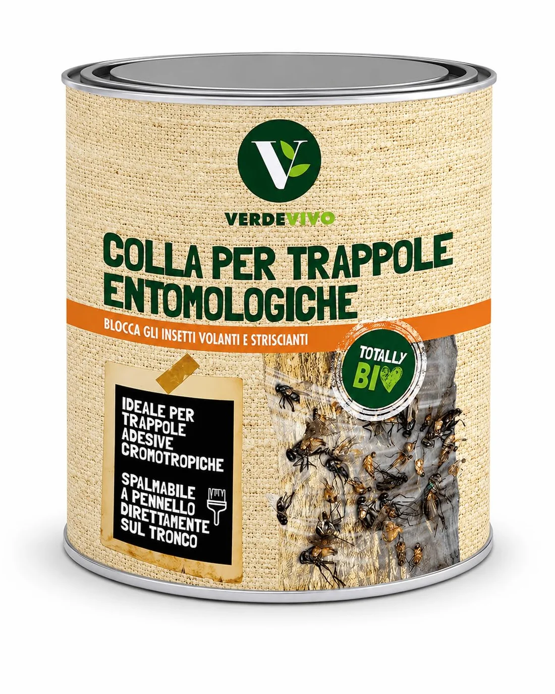 Colla Pennellabile per Insetti 750ml, Made in Italy - Colla per Trappole Cromotropiche Mosche e Insetti Volanti - Adesivo per Frutteto, Orto e Piante - Rimedio Insetti Striscianti e Giardino