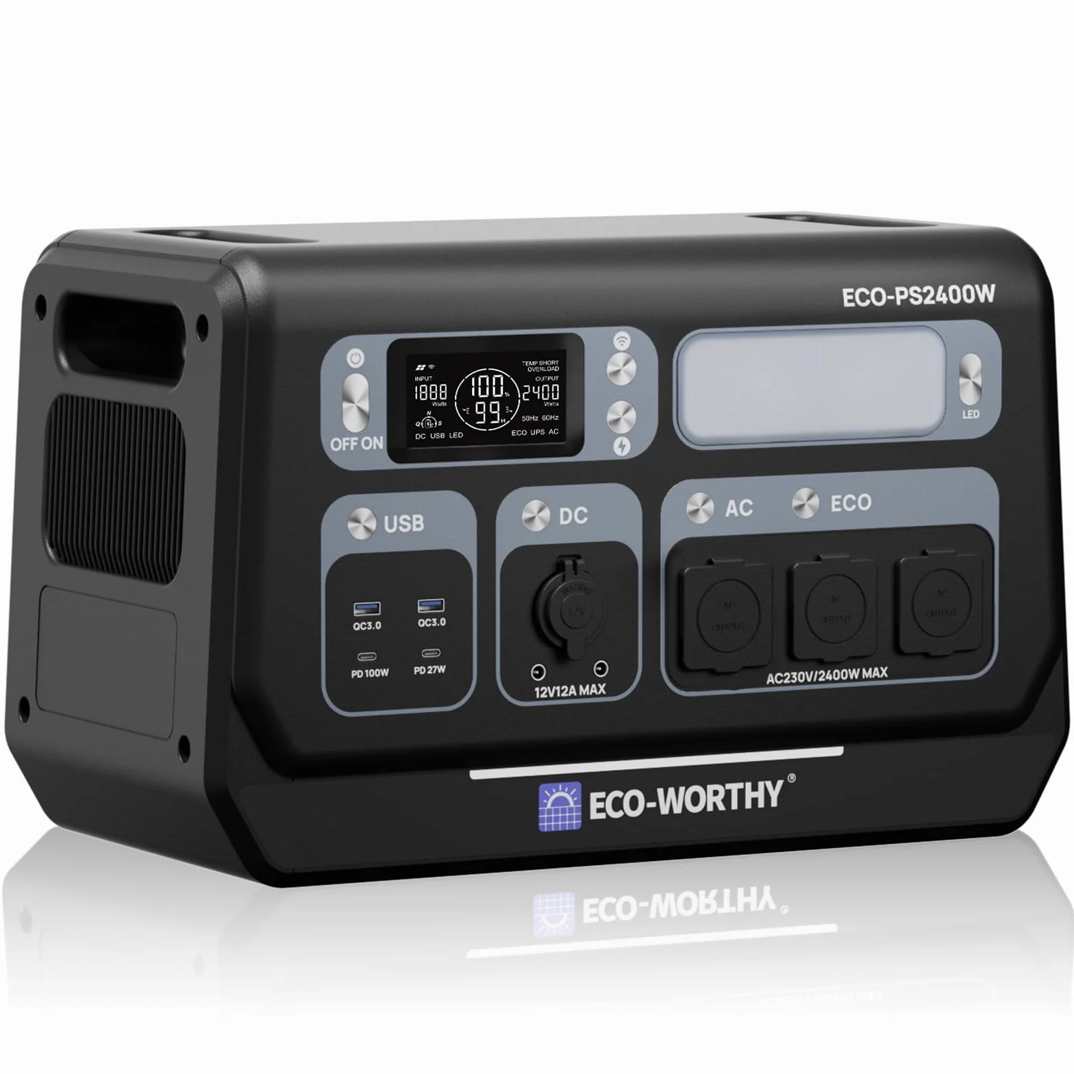 ECO-WORTHY 2400W Power Station Portatile,Batteria Lifepo4 da 2048 Wh, 10 Porte, Potenza di Picco 4800W, WIFI e Funzione Bluetooth, Adatto per Camper, Campeggio e Emergenze a Casa