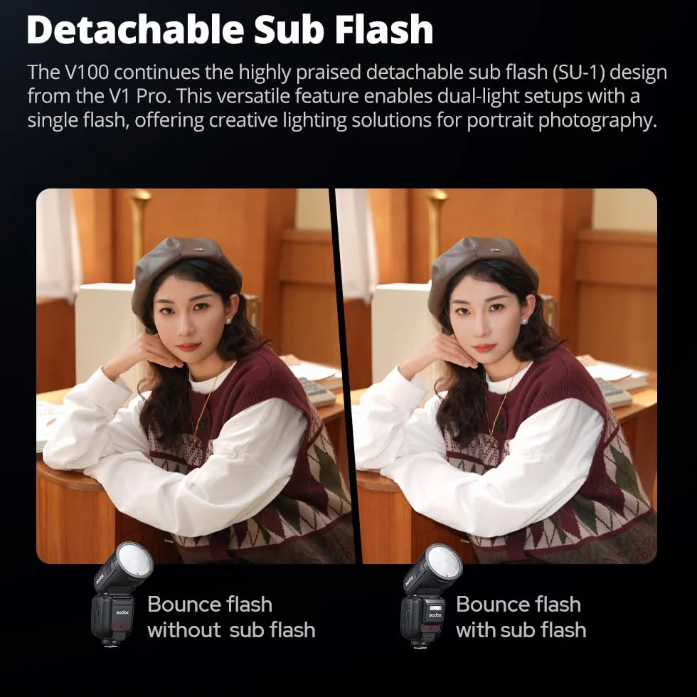 Godox V100N Flash a testa tonda Touch Screen, 100Ws, Global Shutter 1/80000, HSS 1/8000, batteria al litio, lampada LED 10 livelli per Nikon