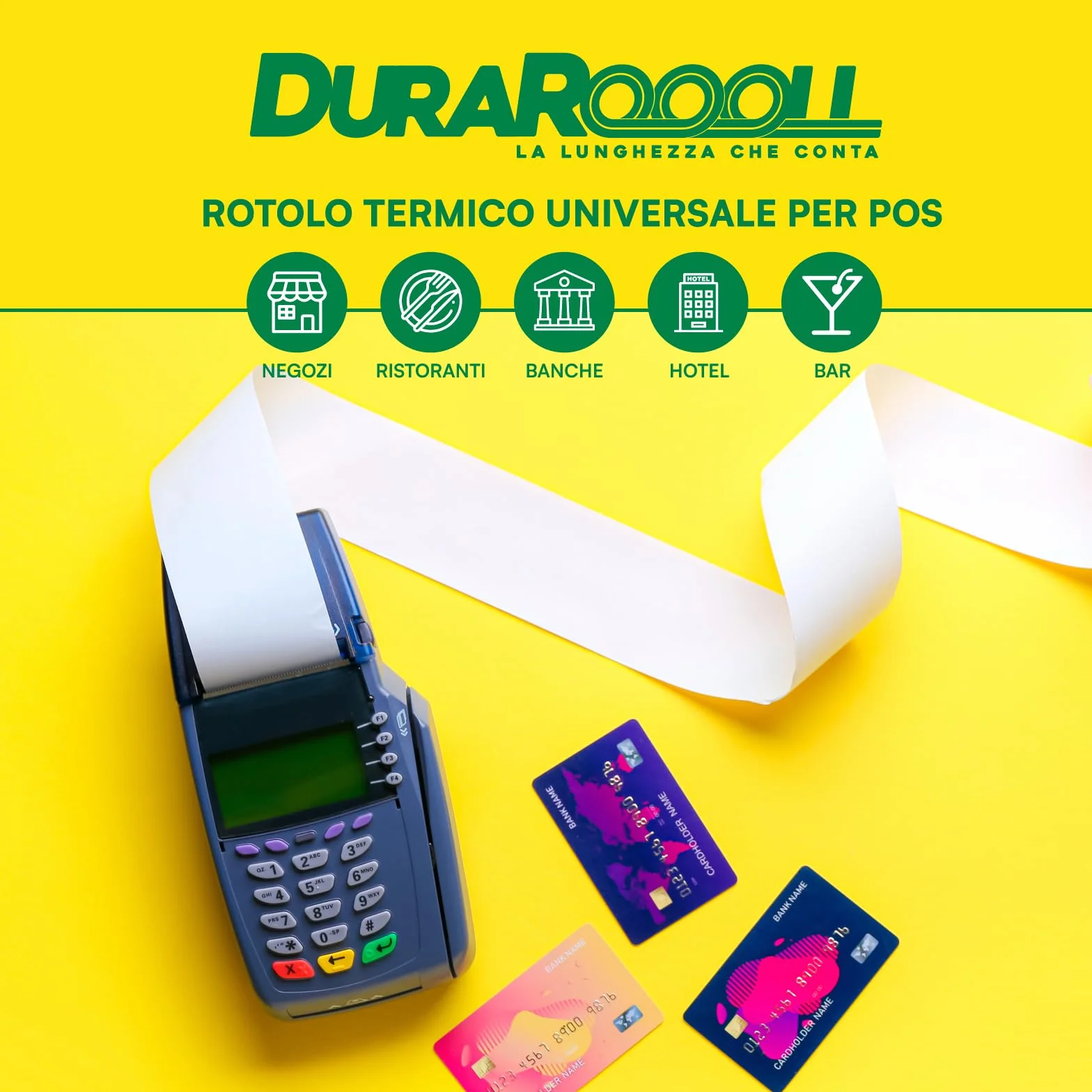 Carta per POS 57x36 Rotoli Termici DuraRoooll 16m Compatibile Nexi SumUp Pax Axerve Ingenico Smart POS