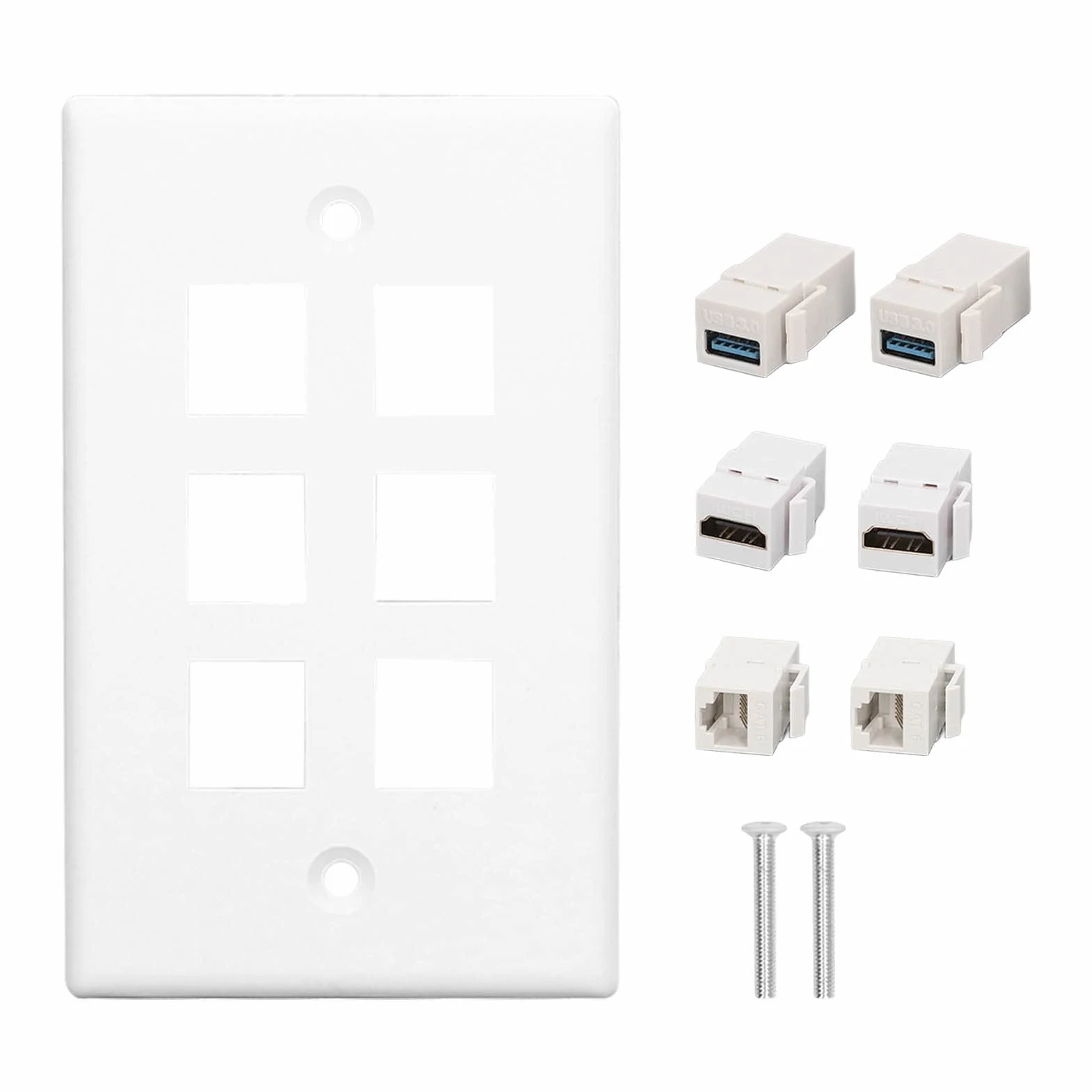 Piastra da Parete Ethernet Cat6 RJ45 6 Porte 2xHDMI 2xCat6 2xUSB 3.0