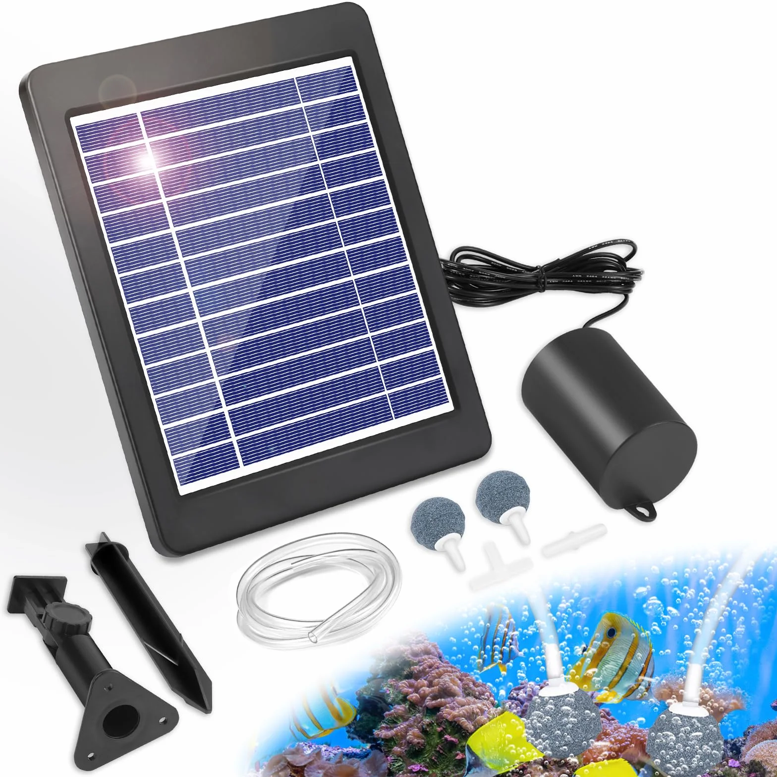 GuKKK Kit di pompa ad aria ad energia solare, pompa di ossigeno solare per acquario 4 W, aeratore solare per stagno, tubi e pietre di ventilazione, per serbatoio di pesci, laghetto di pesca