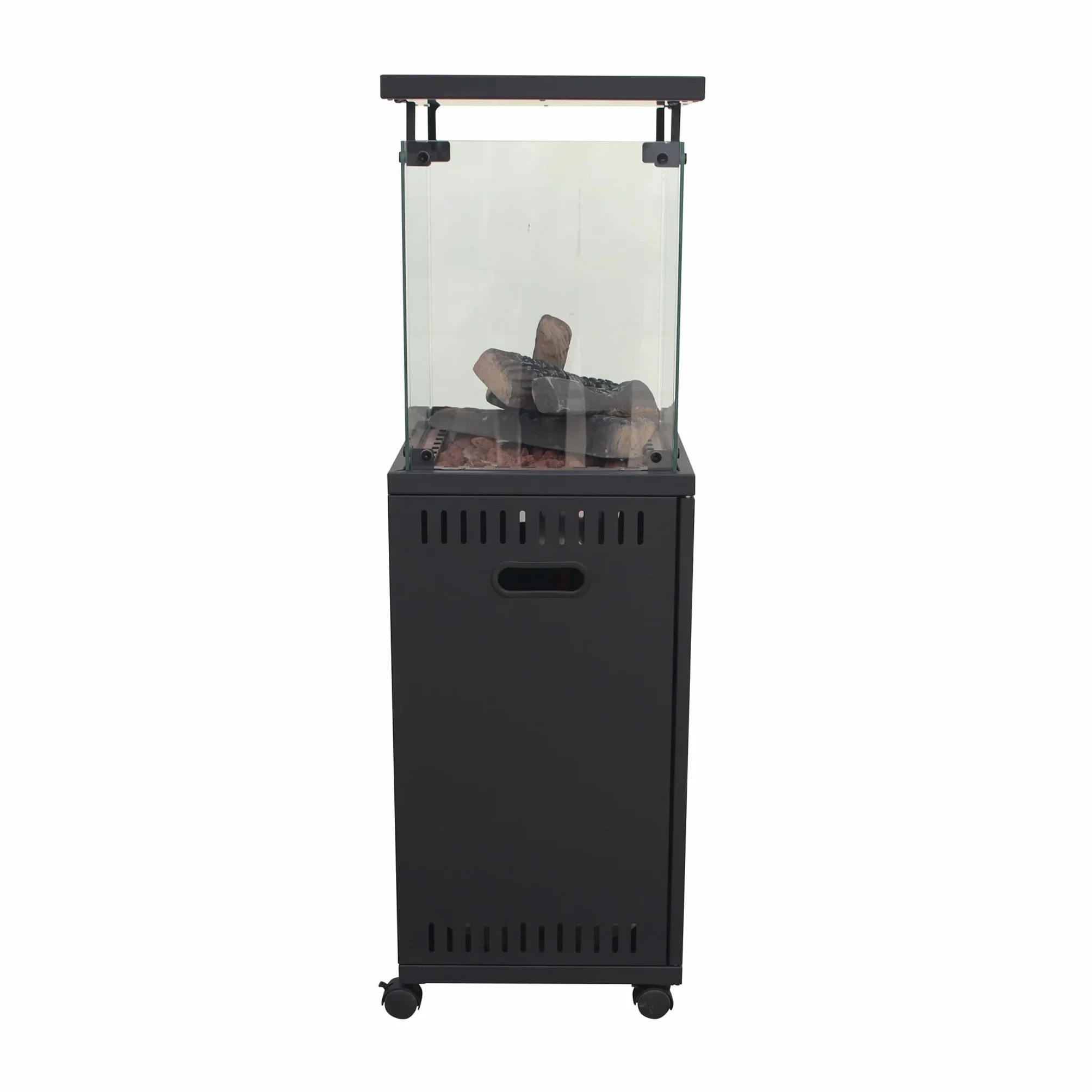 Stufa Patio a Gas GPL 11 kW con Accensione Piezoelettrica e Legnetti Decorativi 42x42xH140cm Riscaldatore da Esterno