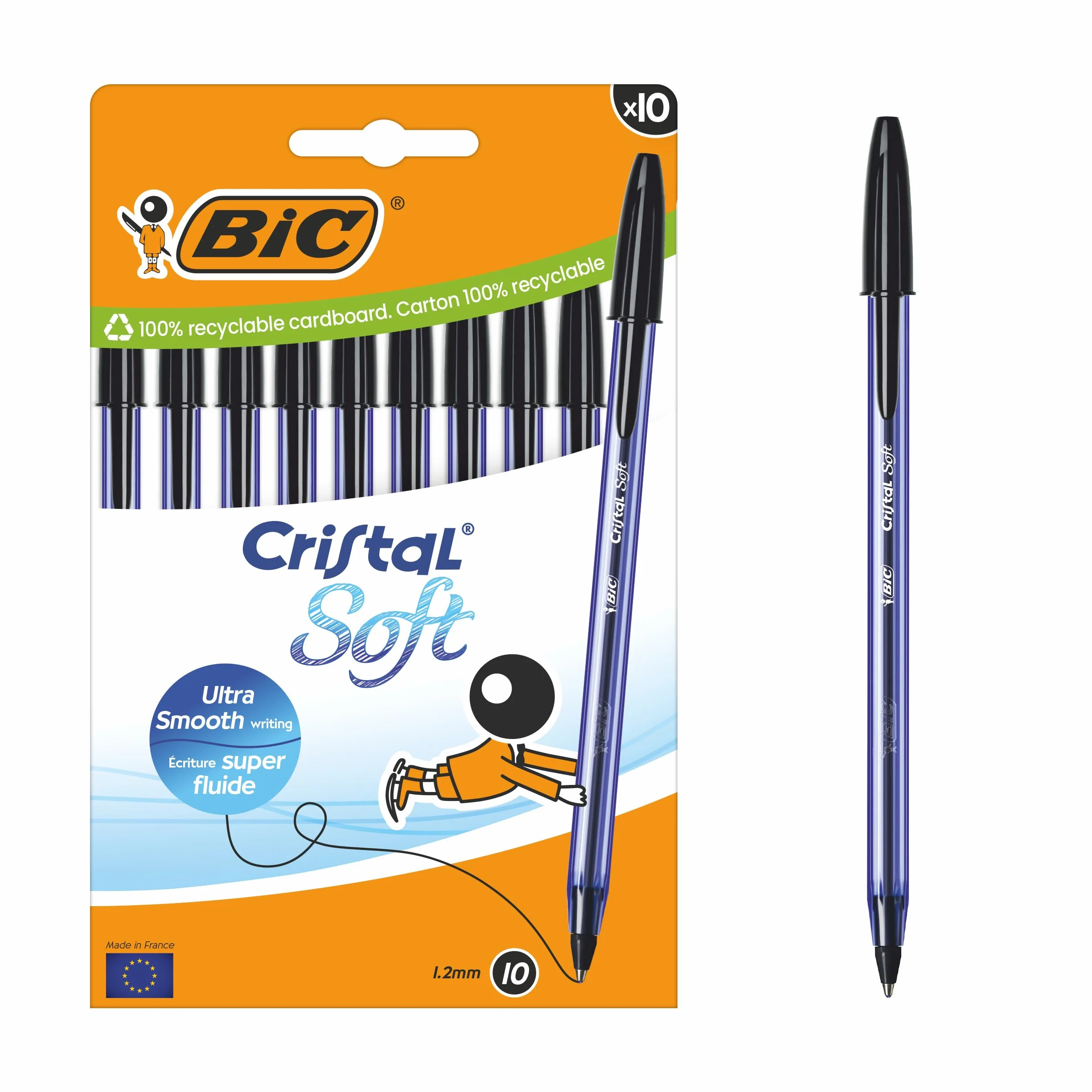 BIC Cristal Soft Penne a Sfera Punta Media 1,2 mm Inchiostro Softline Nero Confezione da 10