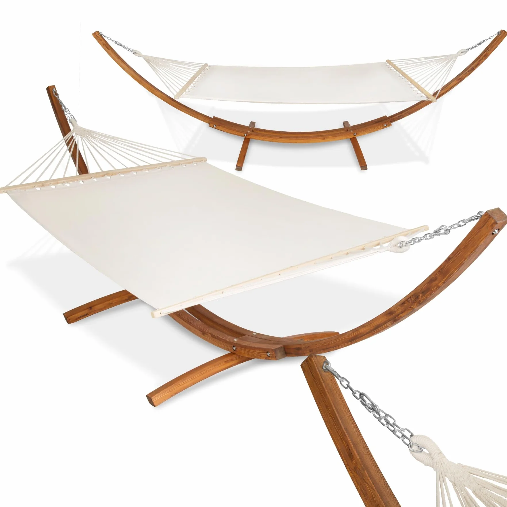 tectake® Amaca XXL Regolabile in Altezza, Comoda Amaca Matrimoniale, Amaca con Supporto in Legno, Design Elegante, Capacità di Carico Fino a 200 kg - Bianco