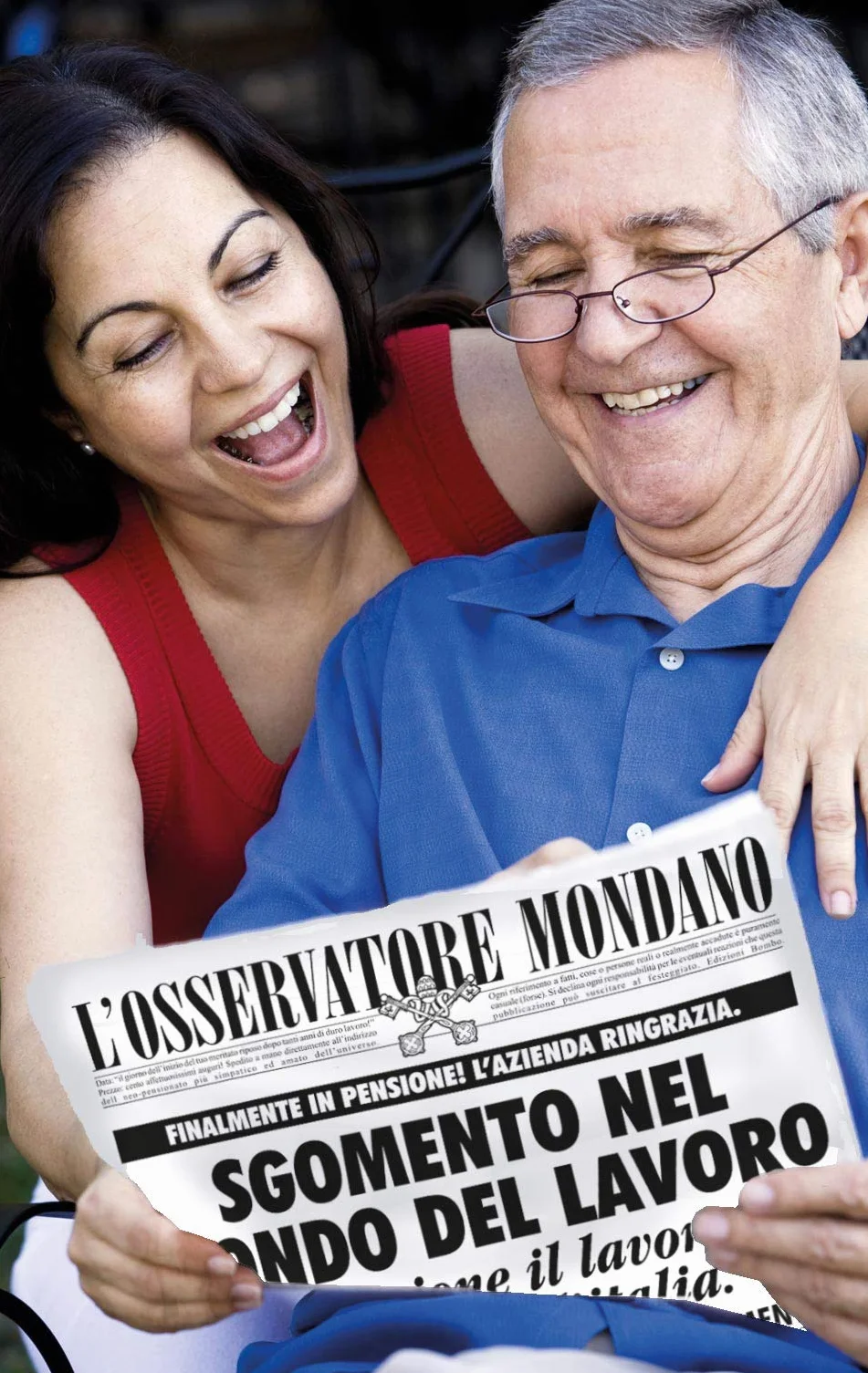 Bombo Biglietto auguri giornale pensionato