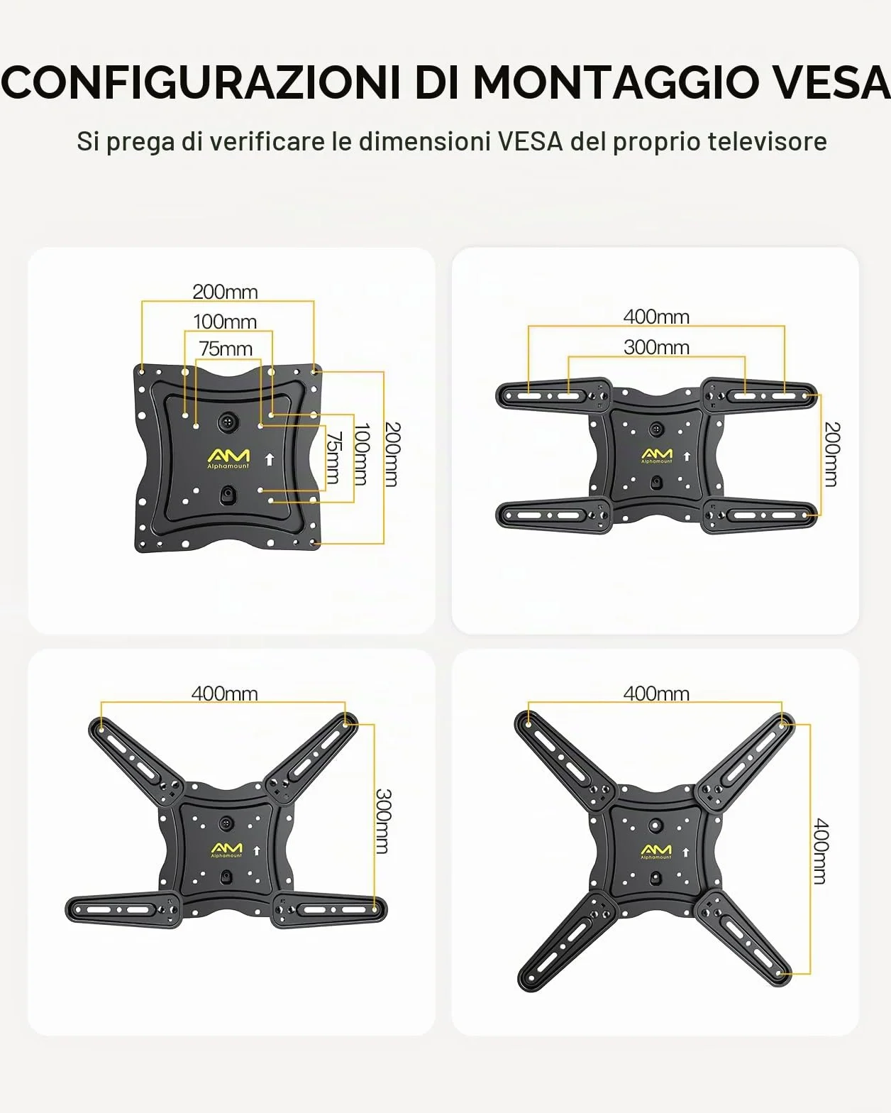 Alphamount Supporto TV Parete Braccio Girevole Estendibile 26-60 Pollici VESA 400x400 35 kg